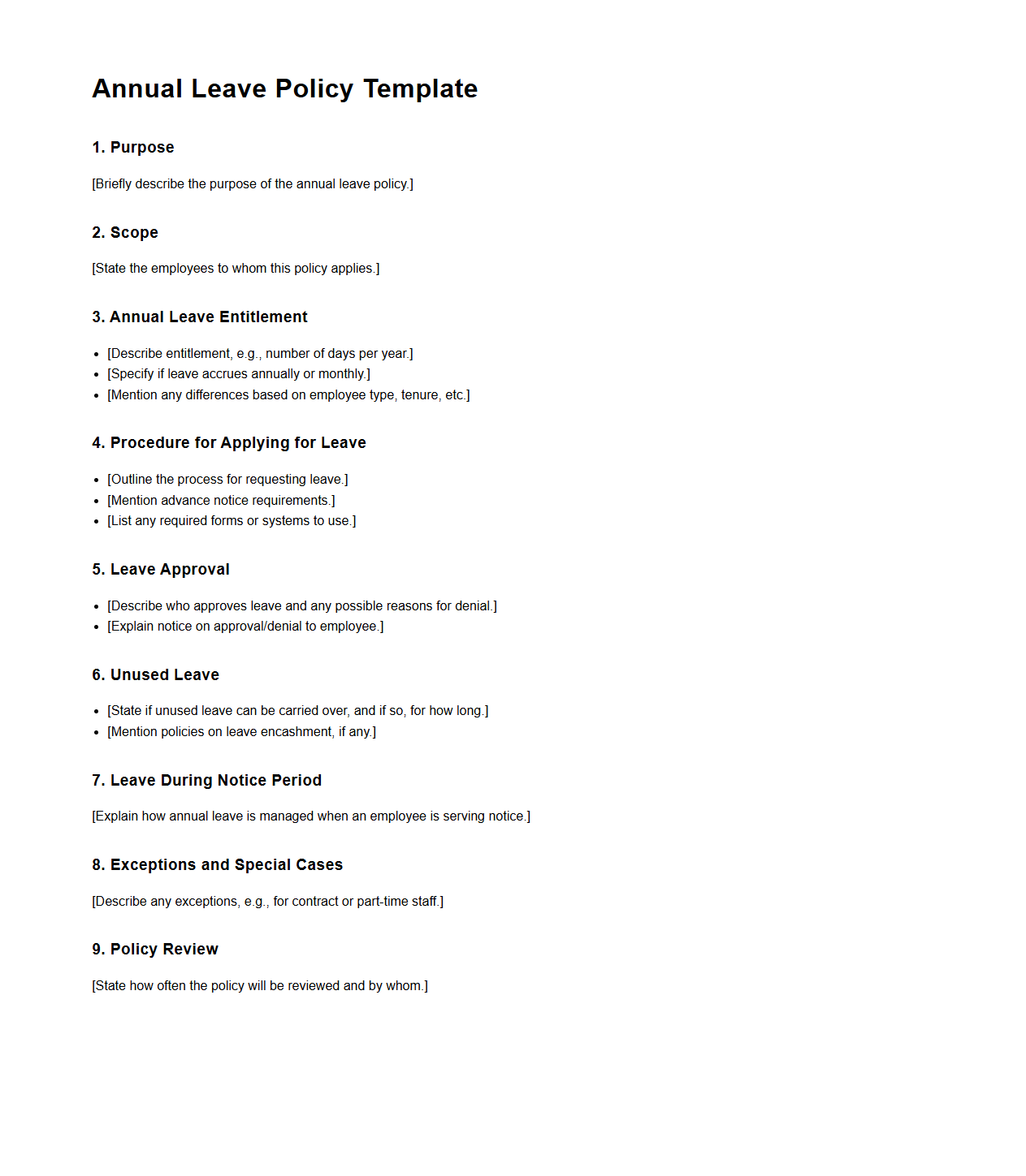 Blank Annual Leave Policy Template