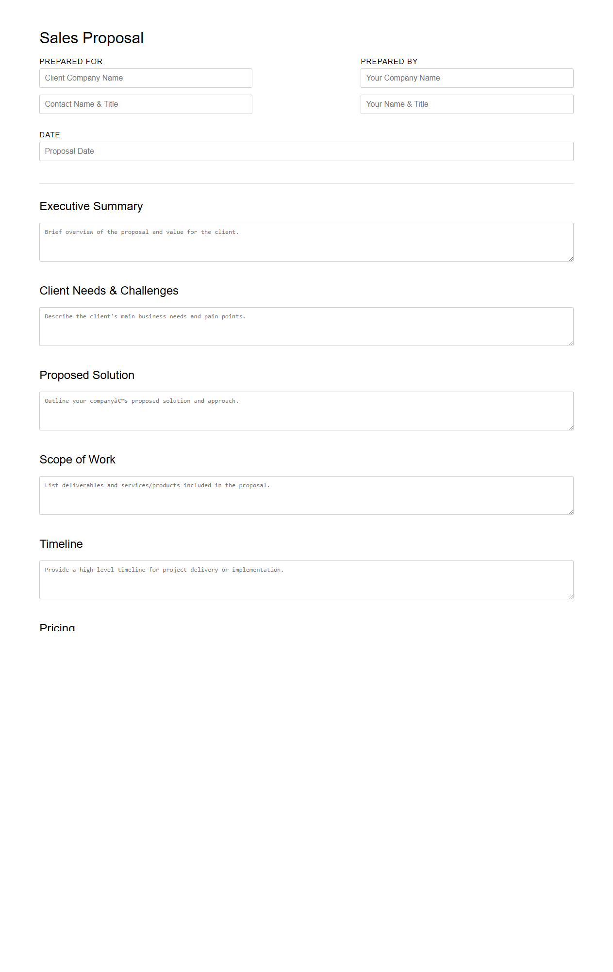 Blank B2B Sales Proposal Template for Lead Conversion