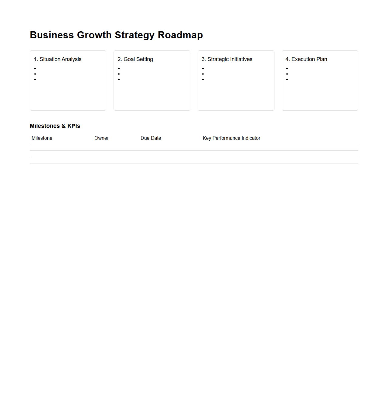 Blank Business Growth Strategy Roadmap Template
