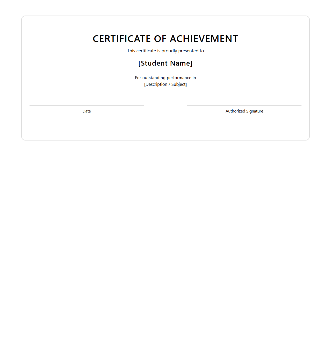 Blank Certificate of Achievement Template for Students
