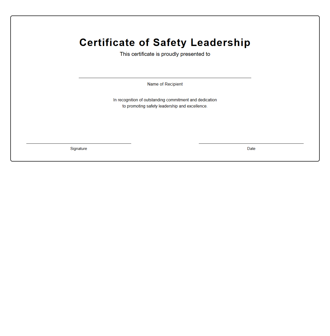 Blank Certificate for Safety Leadership