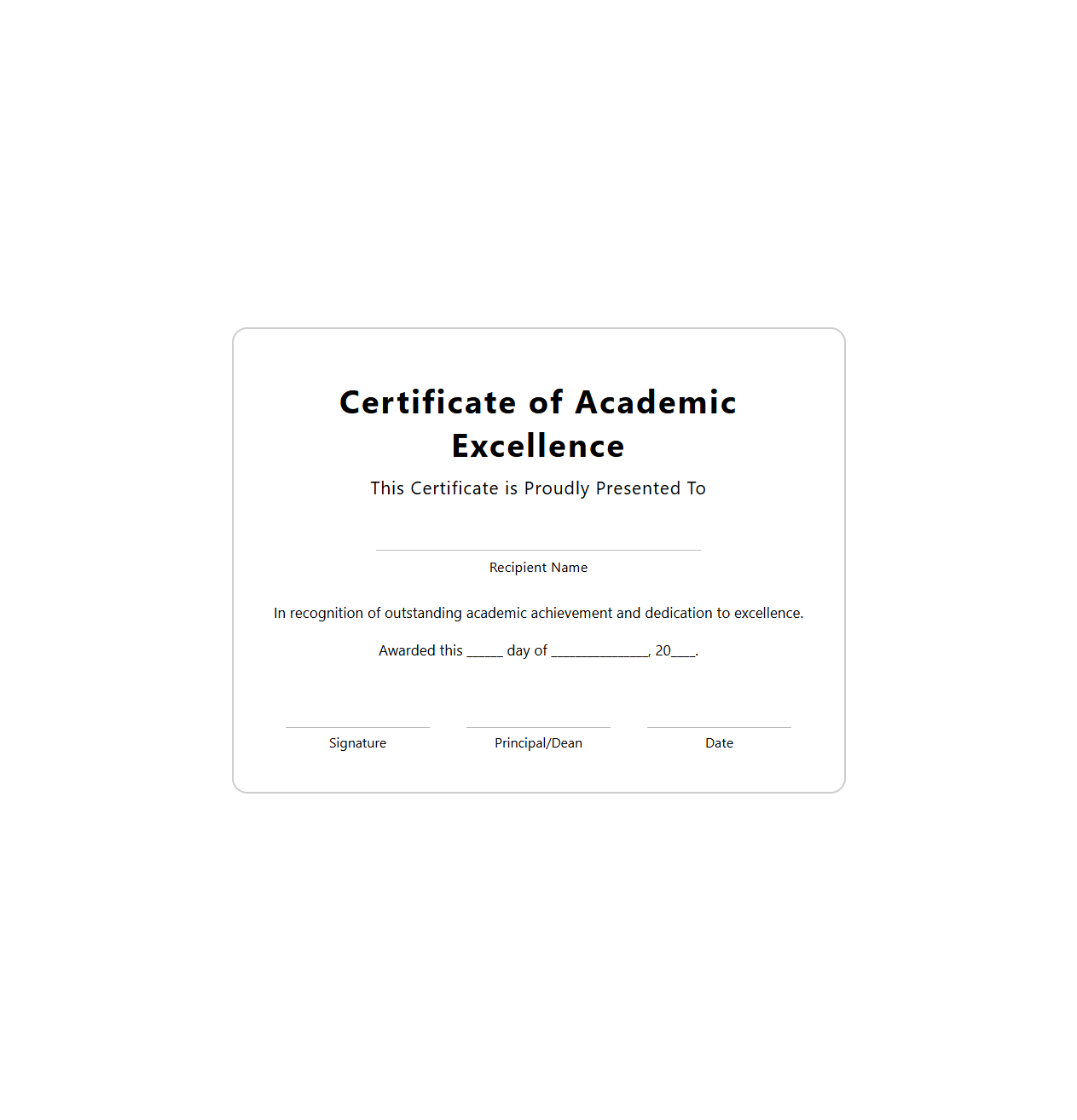 Blank Certificate Template for Academic Excellence