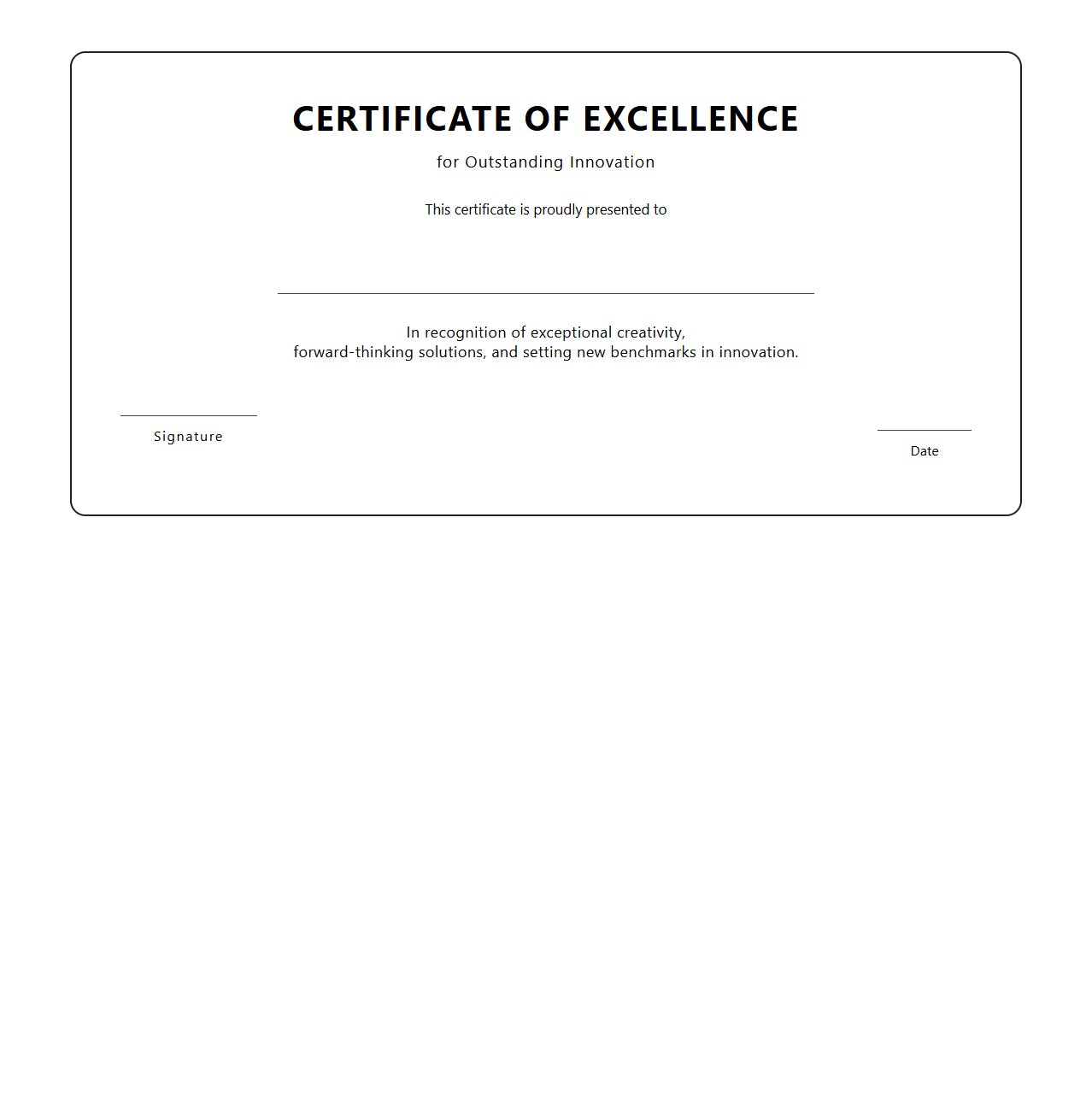 Blank Certificate Template for Excellence in Innovation