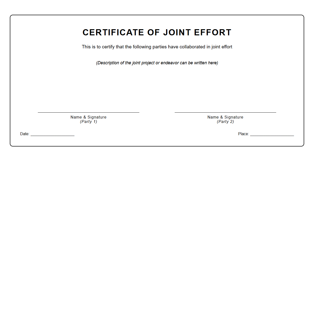 Blank Certificate Template for Joint Effort