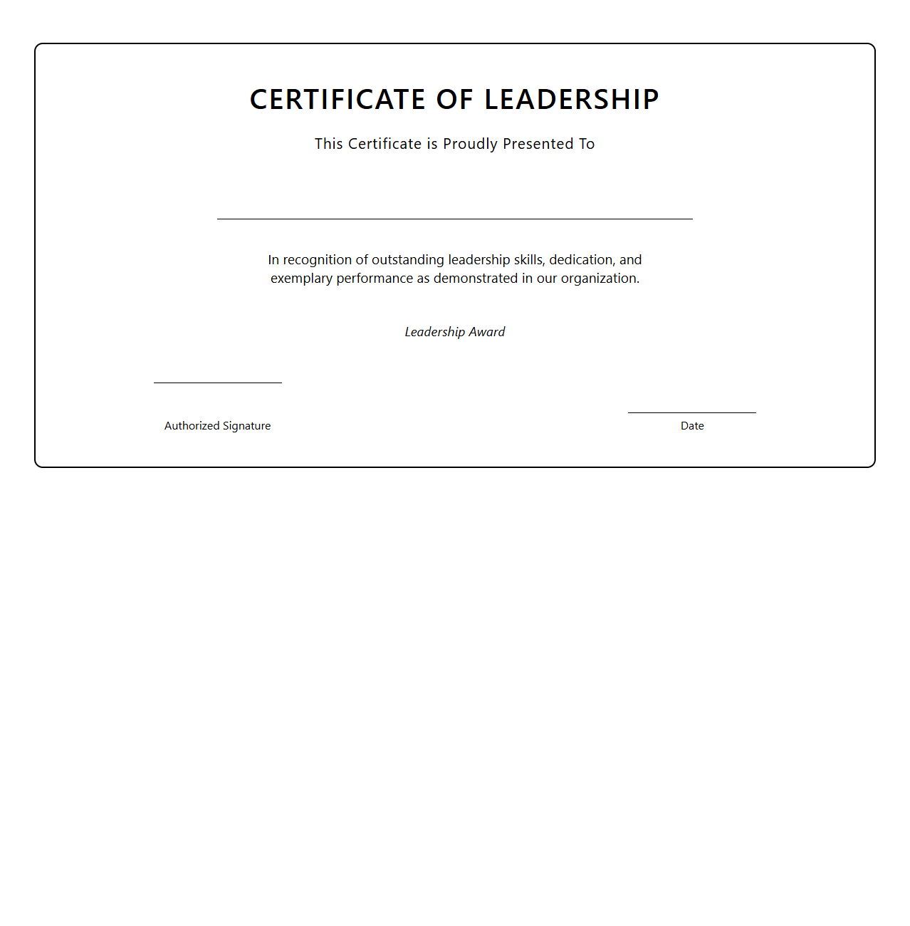 Blank Certificate Template for Leadership Award