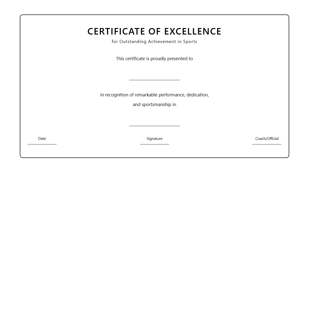 Blank Certificate Template for Sports Excellence