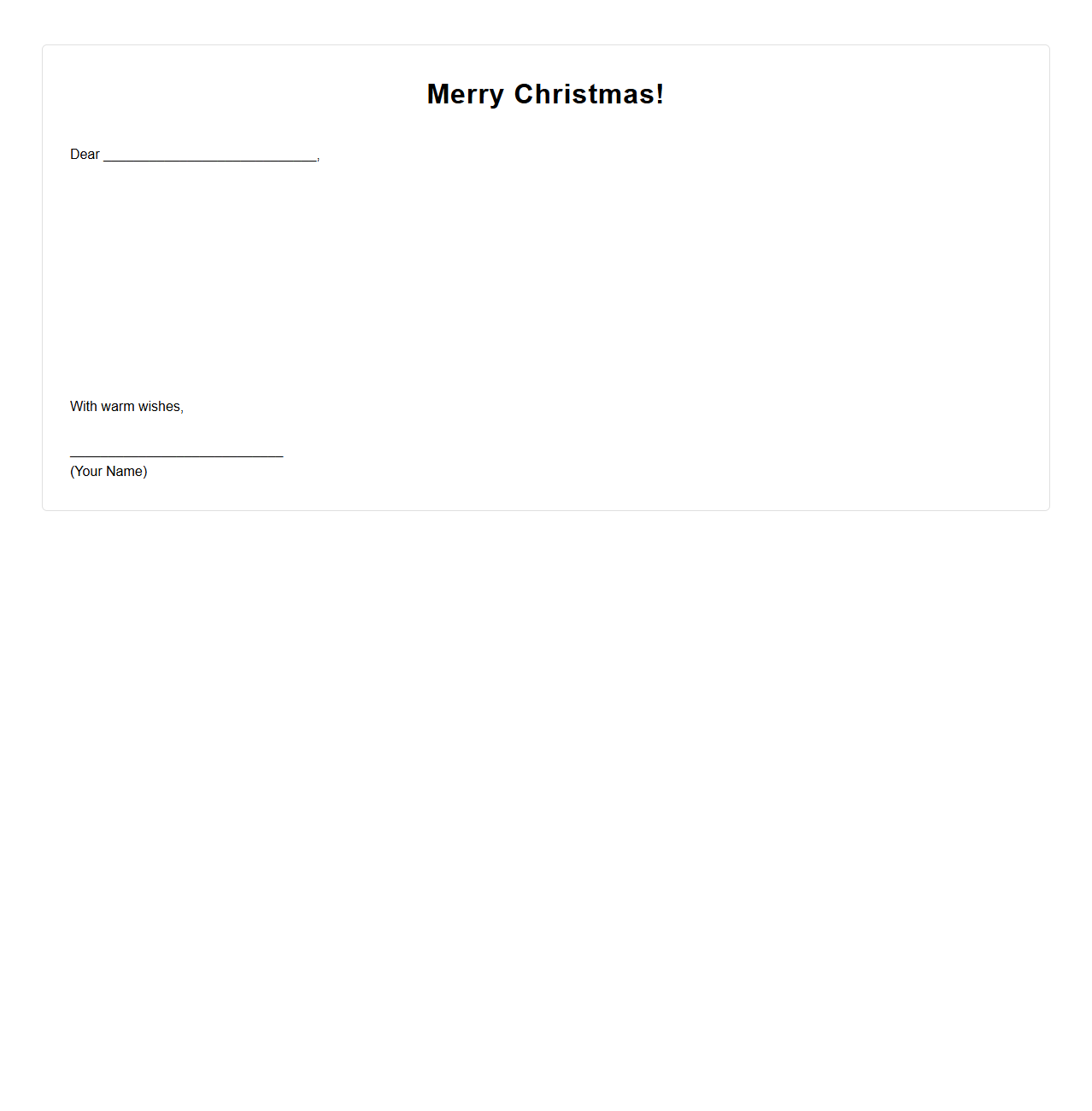 Blank Christmas Greeting Letter Template