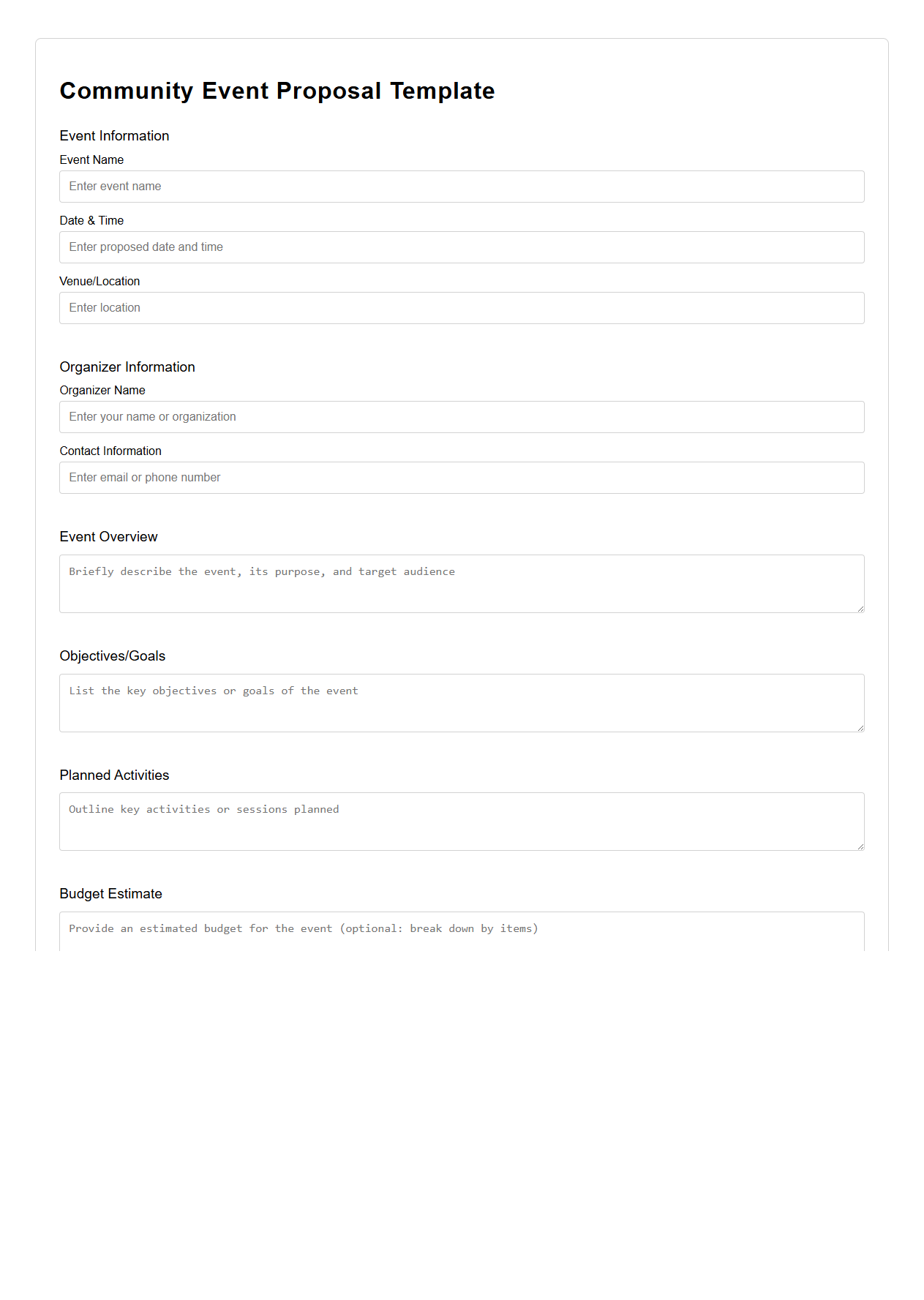 Blank Community Event Proposal Template