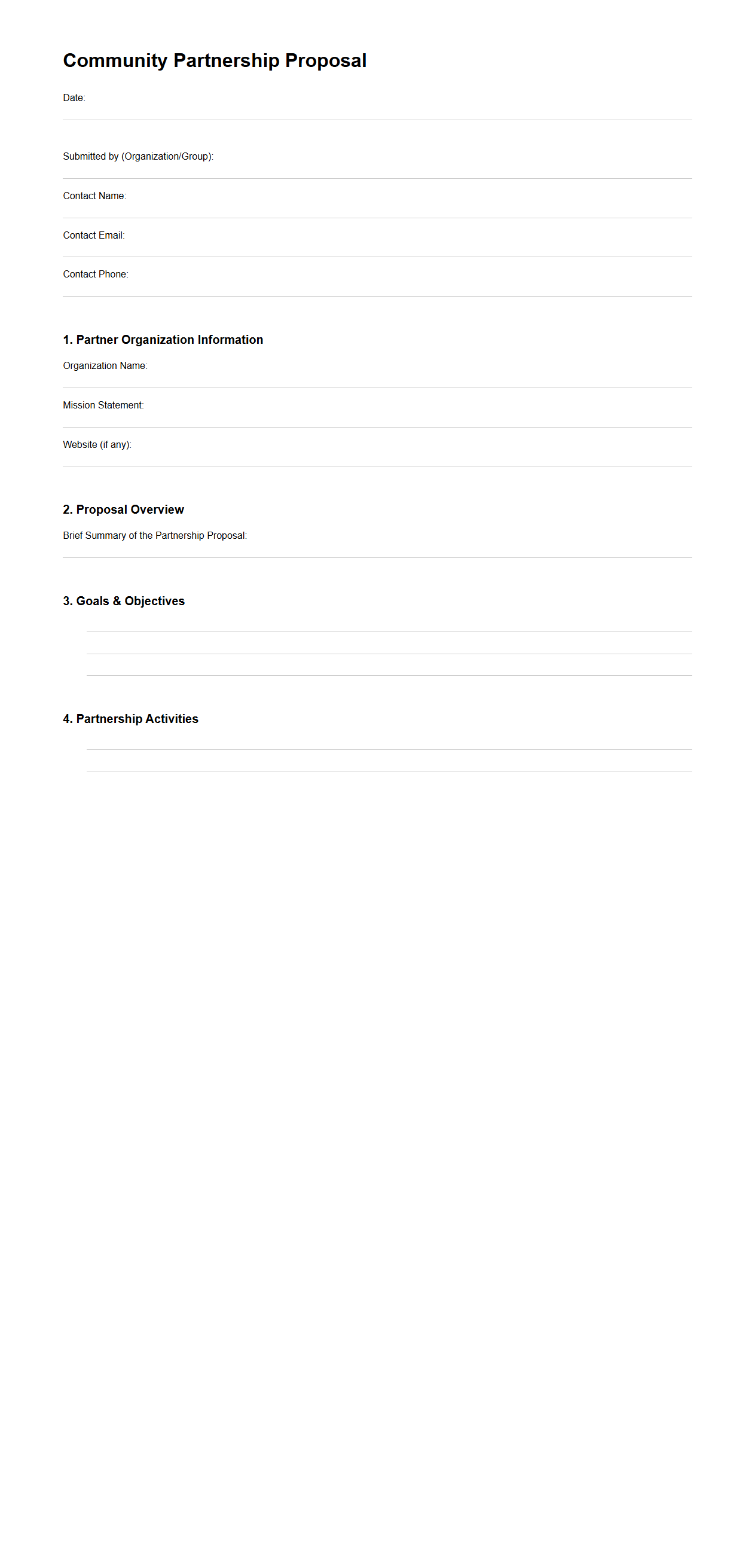 Blank Community Partnership Proposal Template