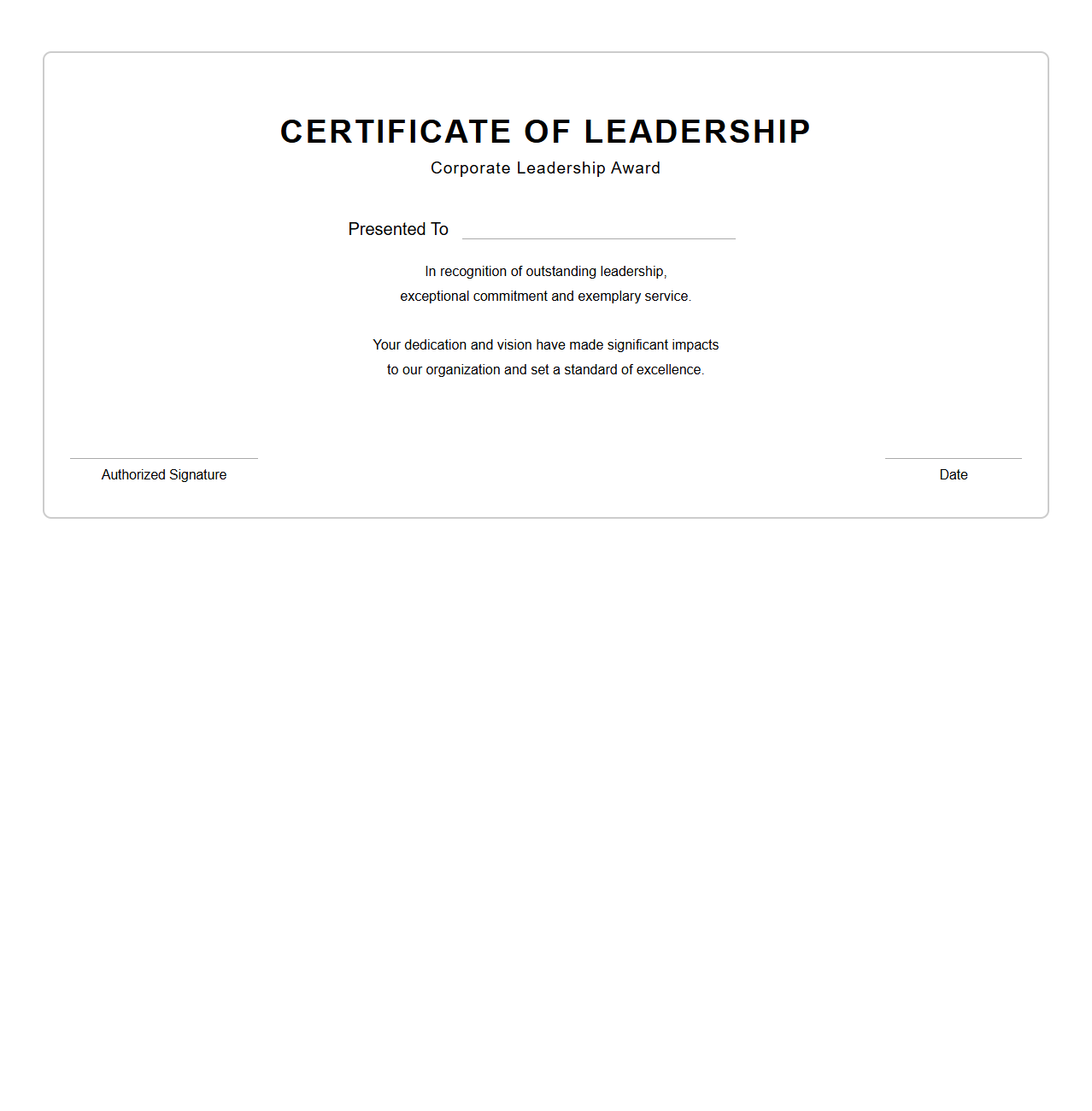 Blank Corporate Leadership Award Certificate