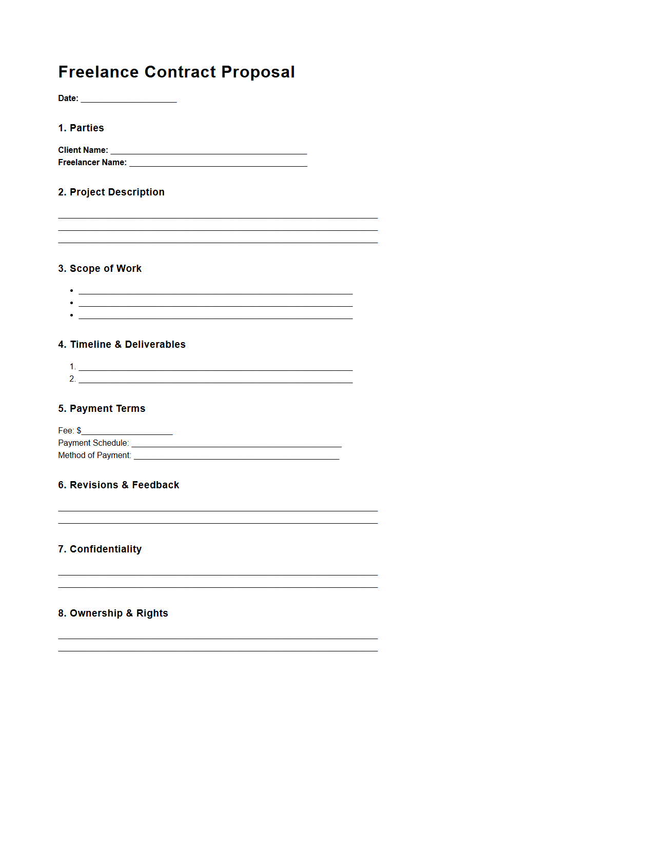Blank Custom Freelance Contract Proposal Template