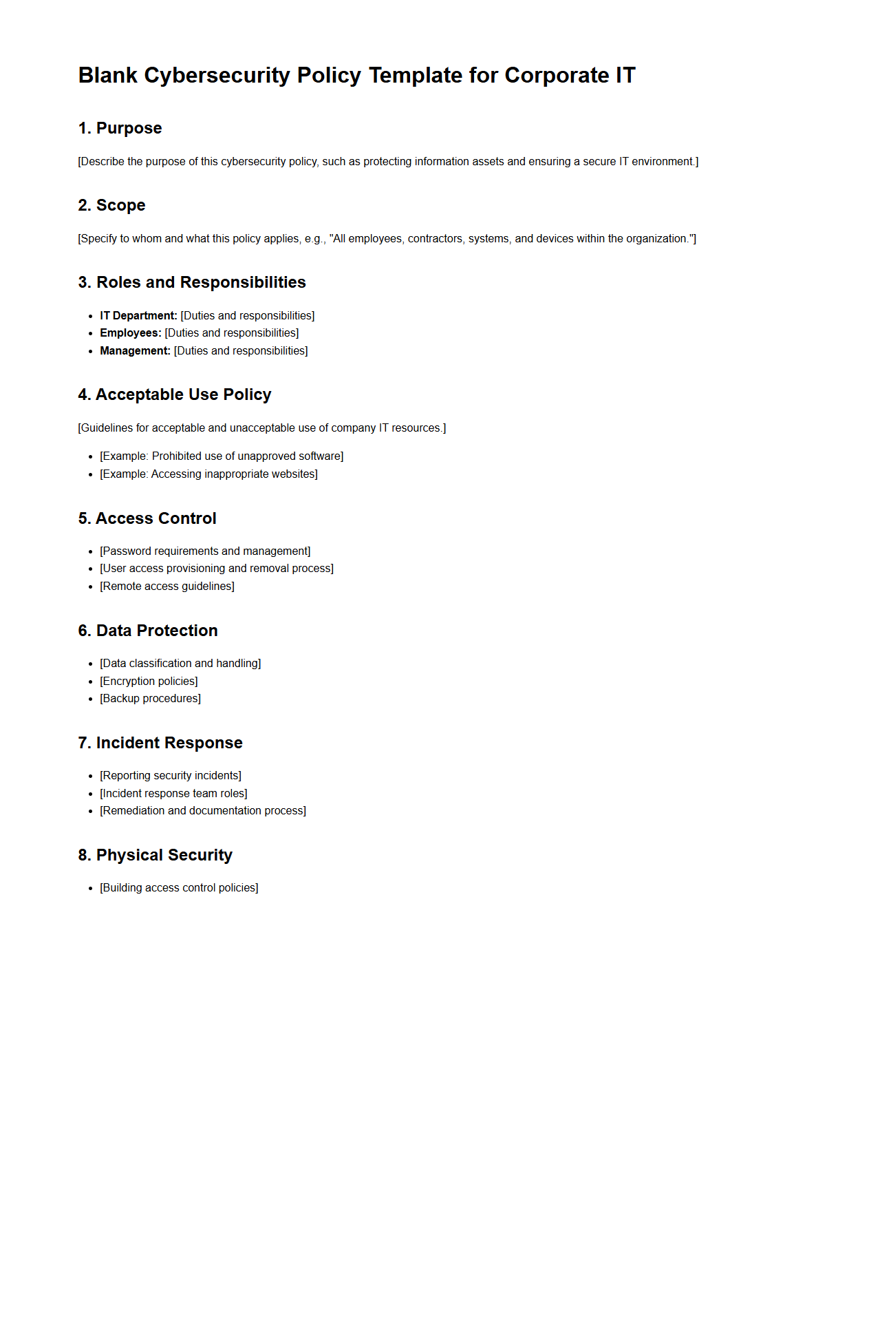 Blank Cybersecurity Policy Template for Corporate IT