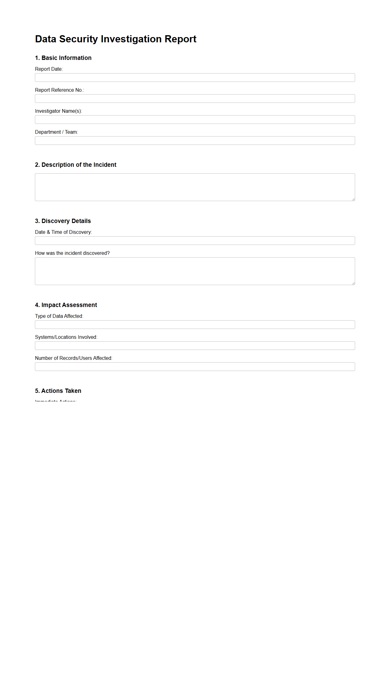 Blank Data Security Investigation Report