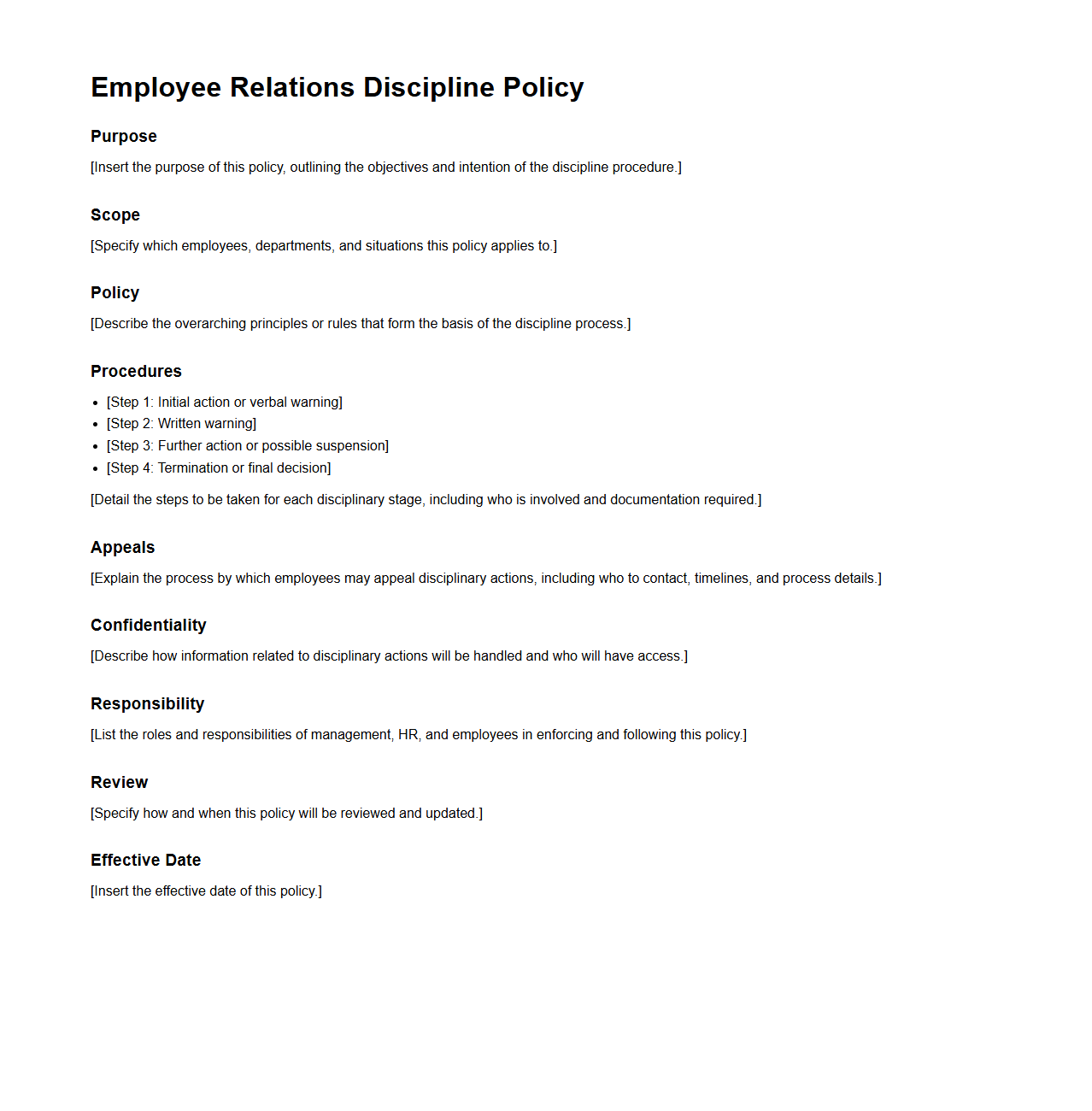 Blank Employee Relations Discipline Policy
