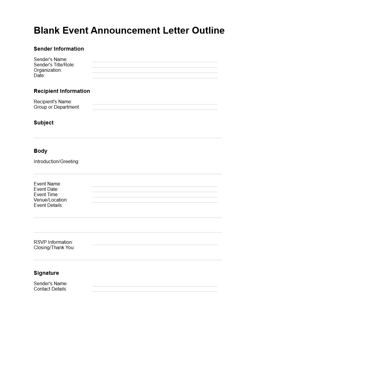 Blank Event Announcement Letter Outline