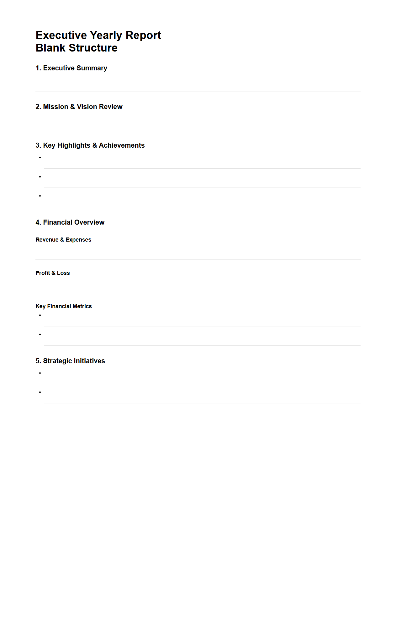 Blank Executive Yearly Report Structure