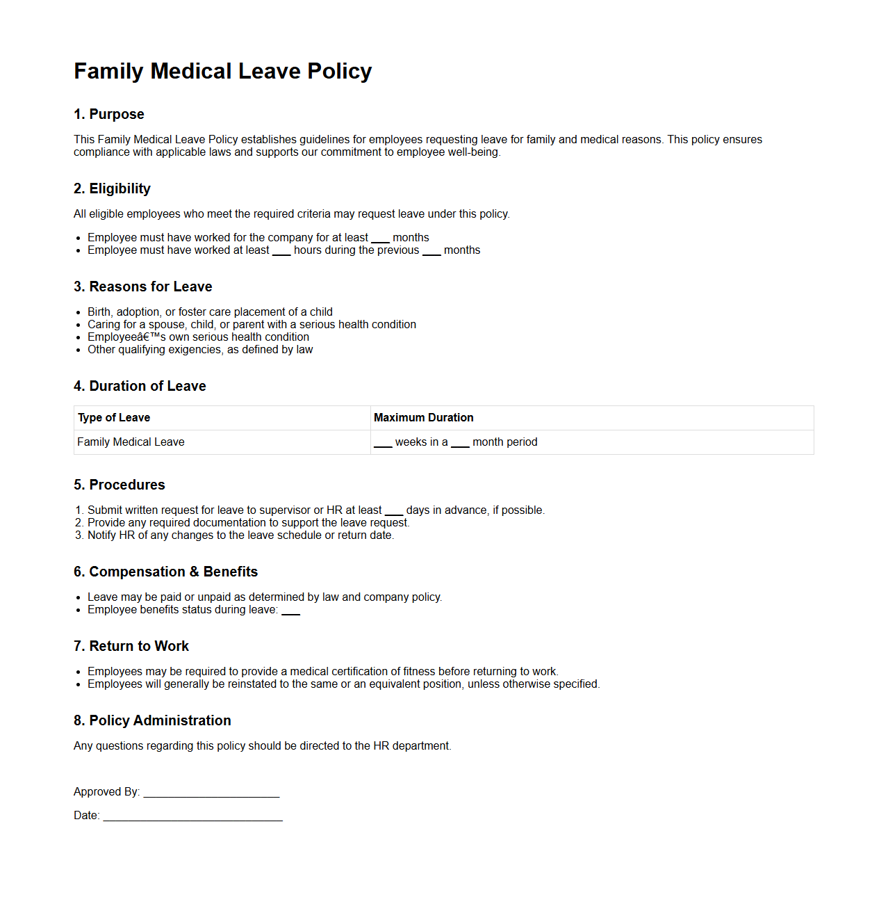 Blank Family Medical Leave Policy Template