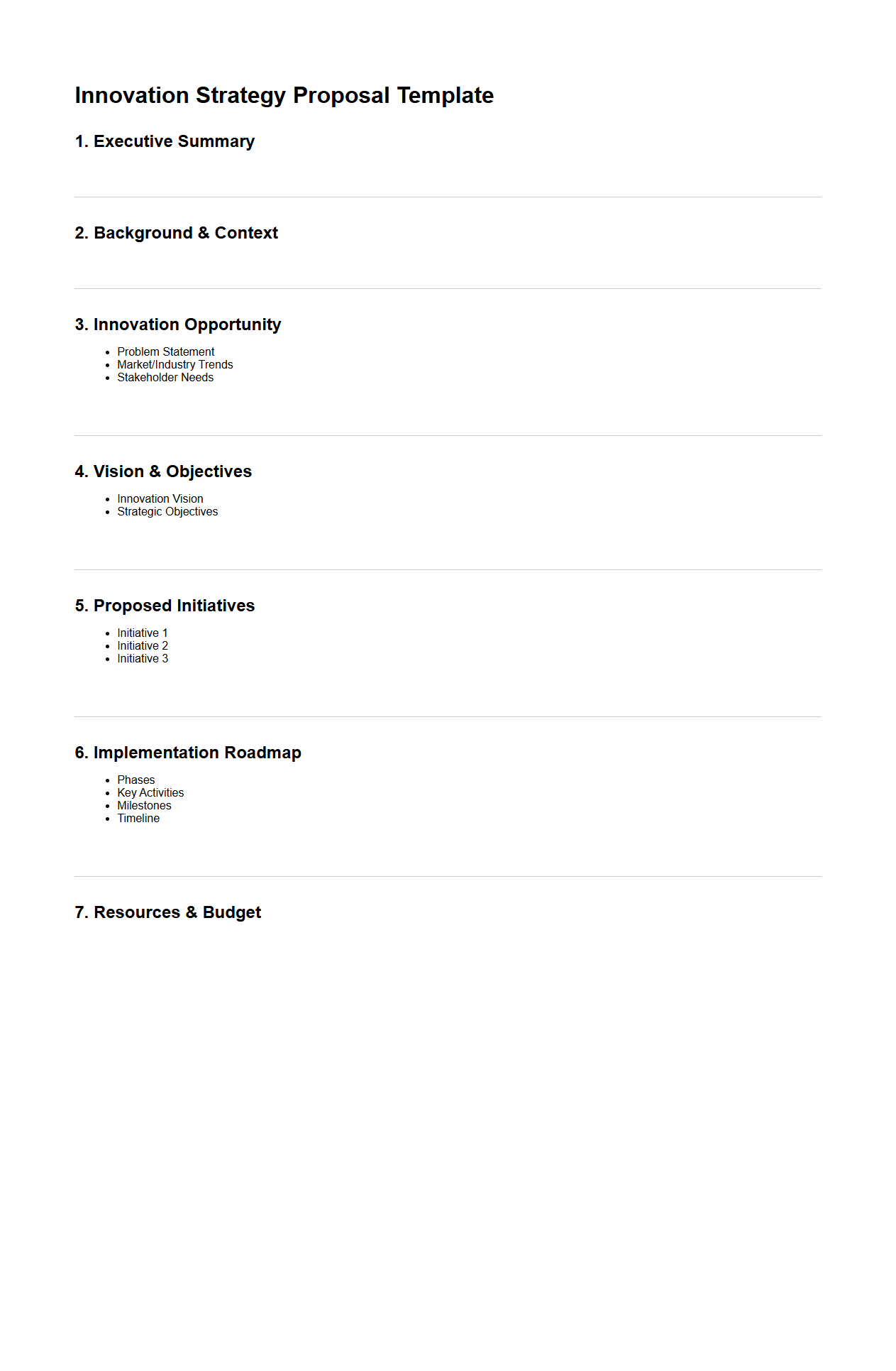 Blank Innovation Strategy Proposal Template