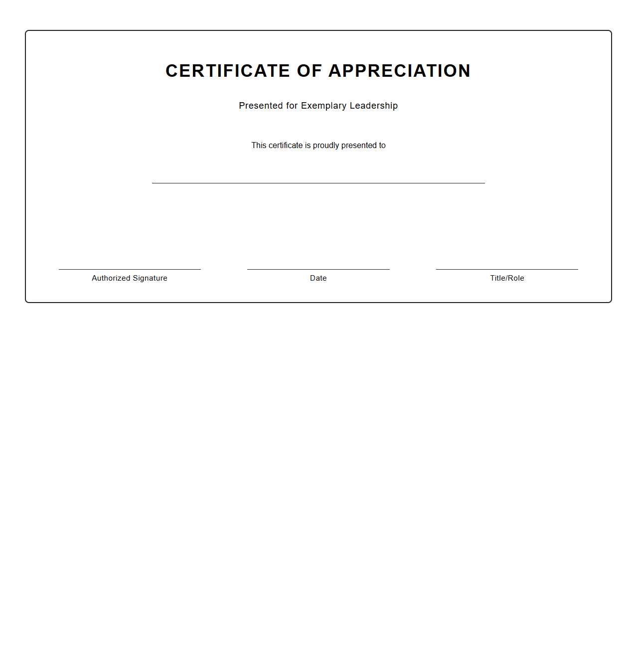 Blank Leadership Appreciation Certificate Template
