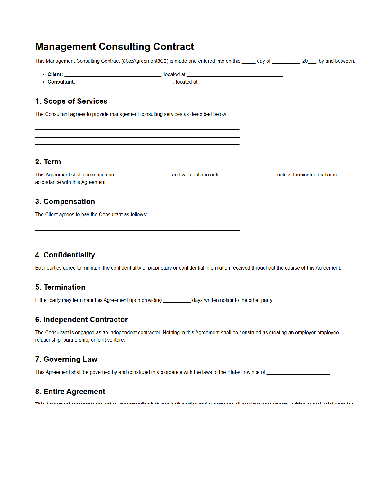 Blank Management Consulting Contract Template