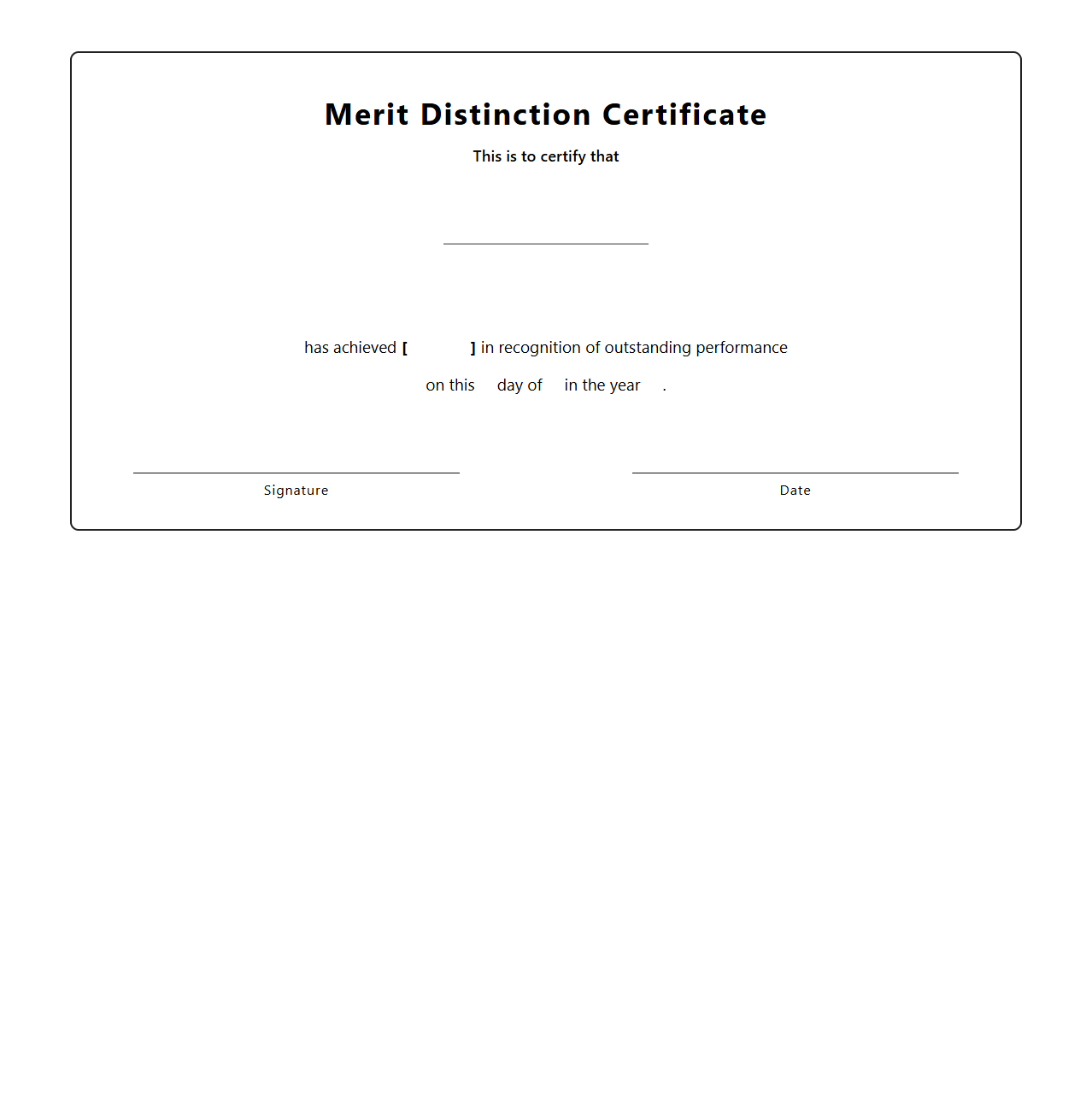 Blank Merit Distinction Certificate Design