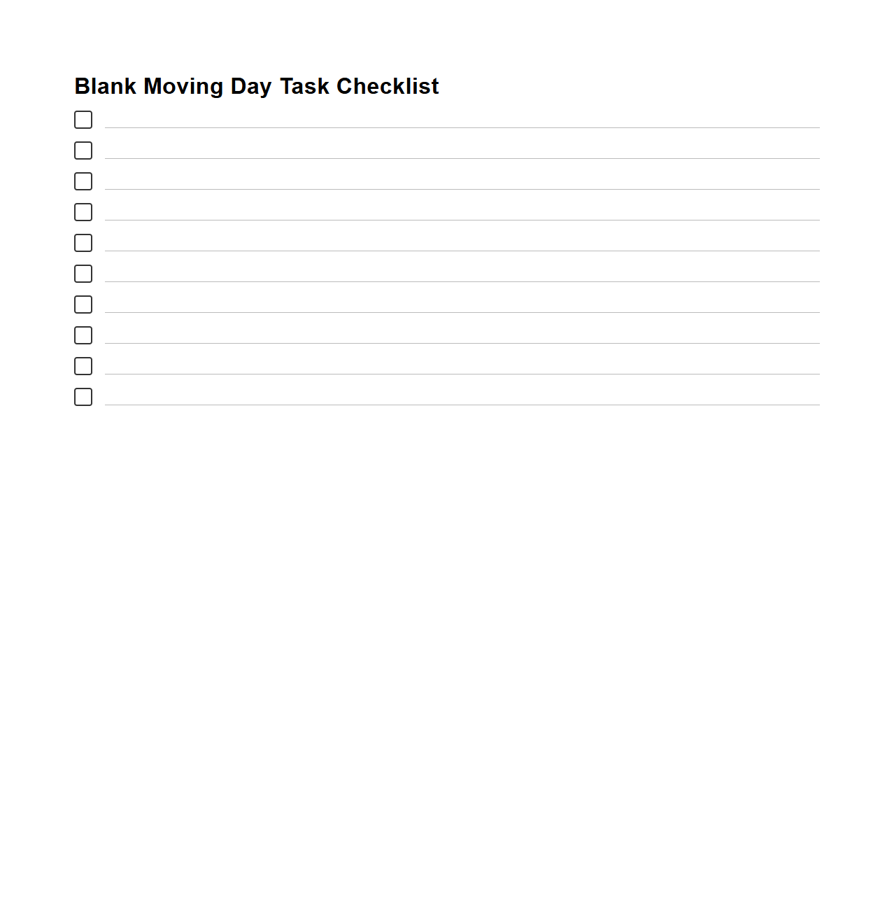 Blank Moving Day Task Checklist