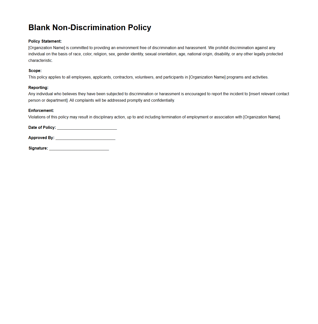 Blank Non-Discrimination Policy Example