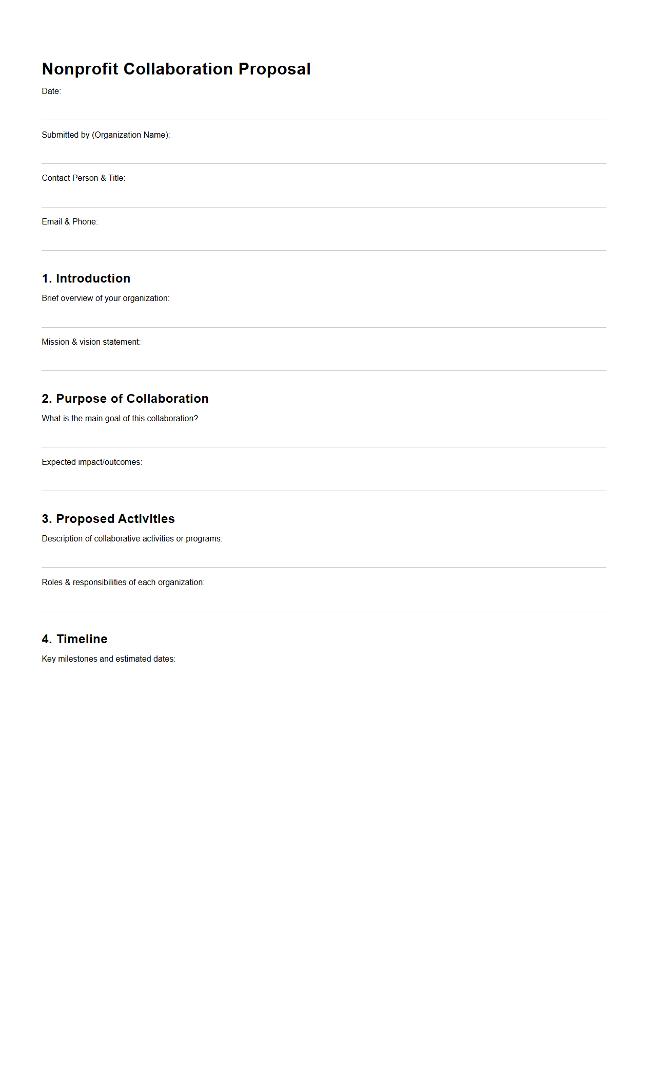 Blank Nonprofit Collaboration Proposal Template
