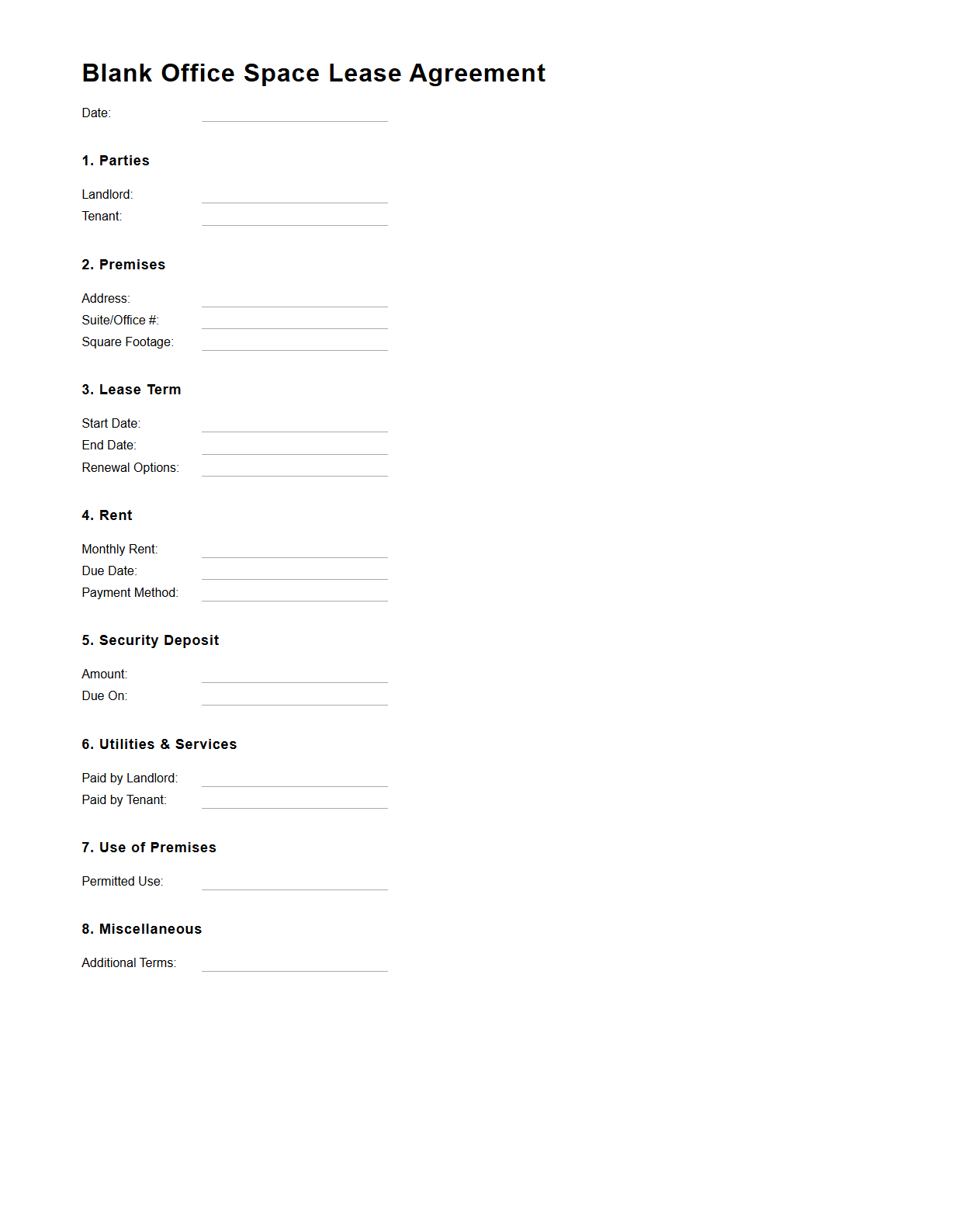 Blank Office Space Lease Agreement