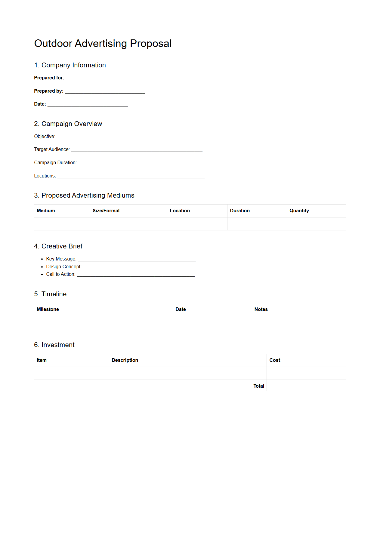 Blank Outdoor Advertising Proposal Template