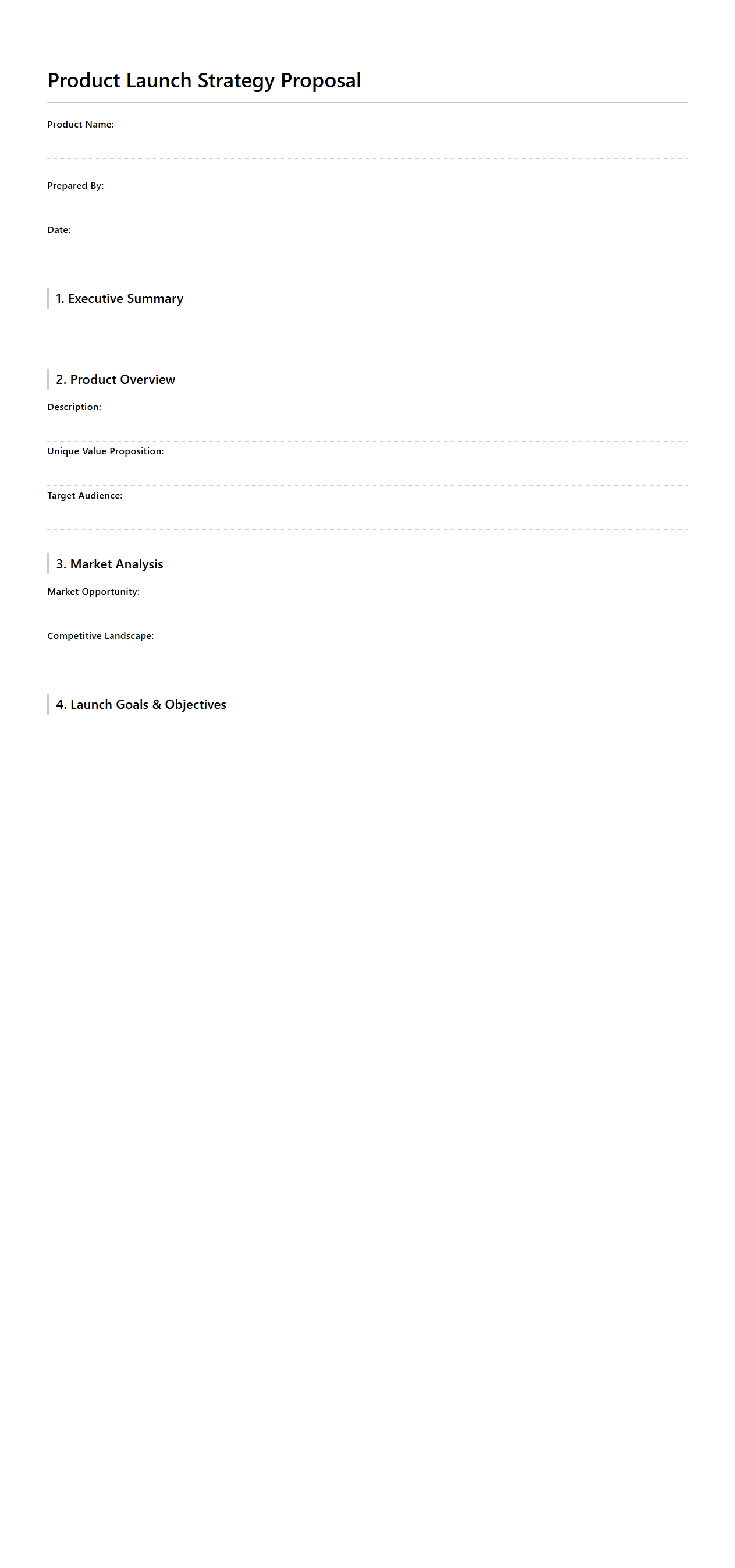 Blank Product Launch Strategy Proposal Template