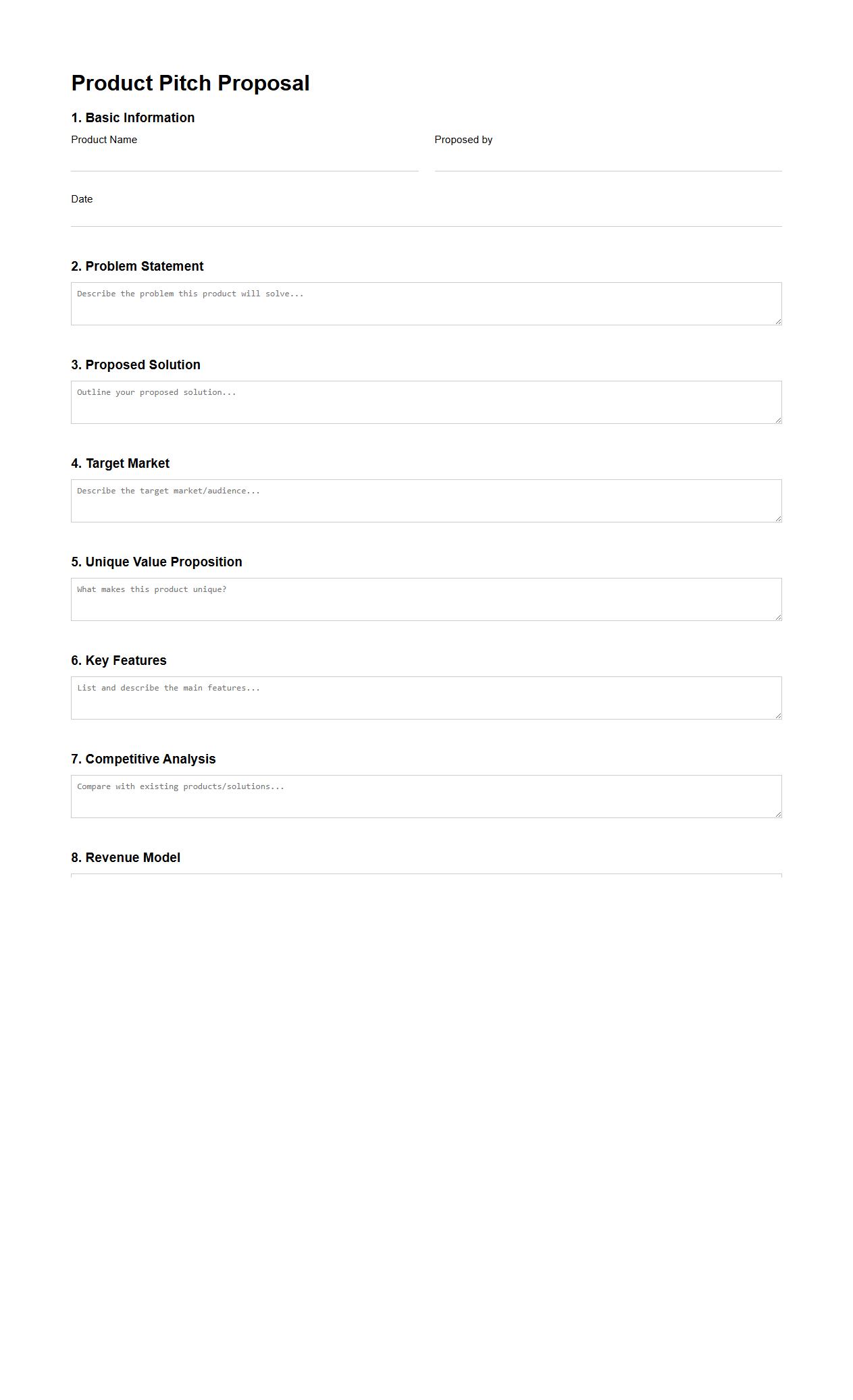 Blank Product Pitch Proposal Template