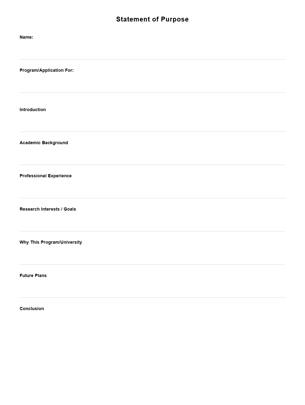 Blank Professional Statement of Purpose Example