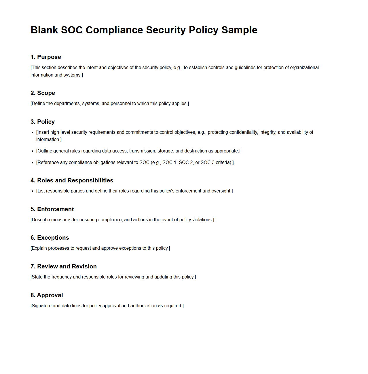 Blank SOC Compliance Security Policy Sample