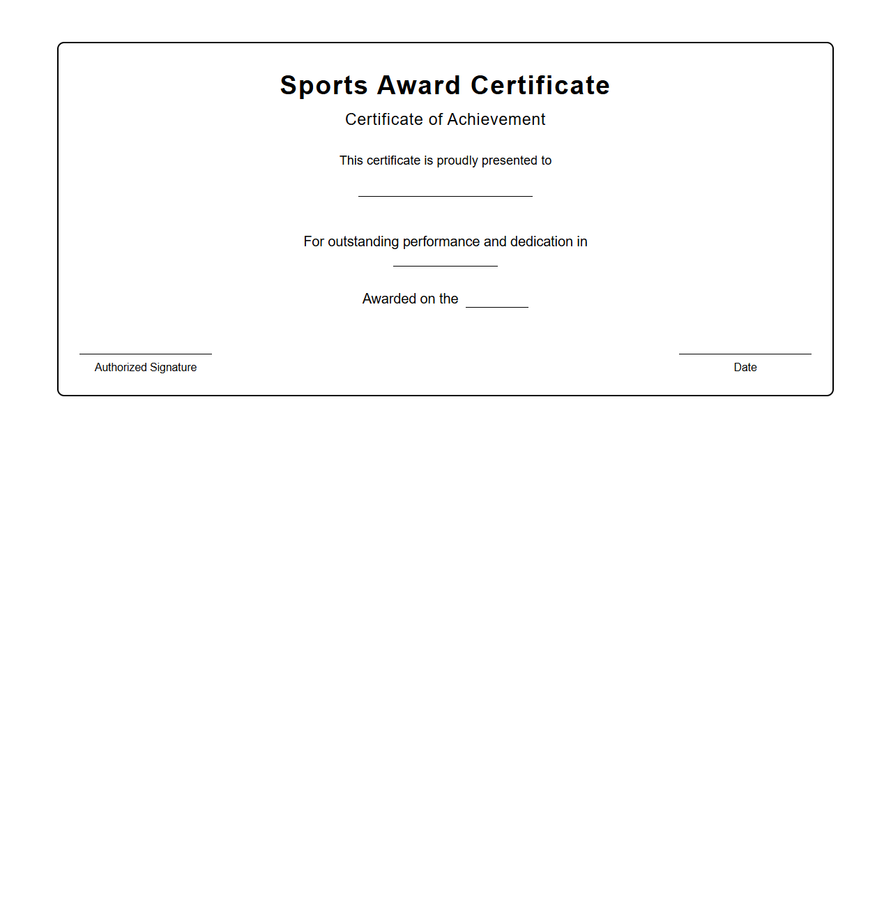 Blank Sports Award Certificate Template