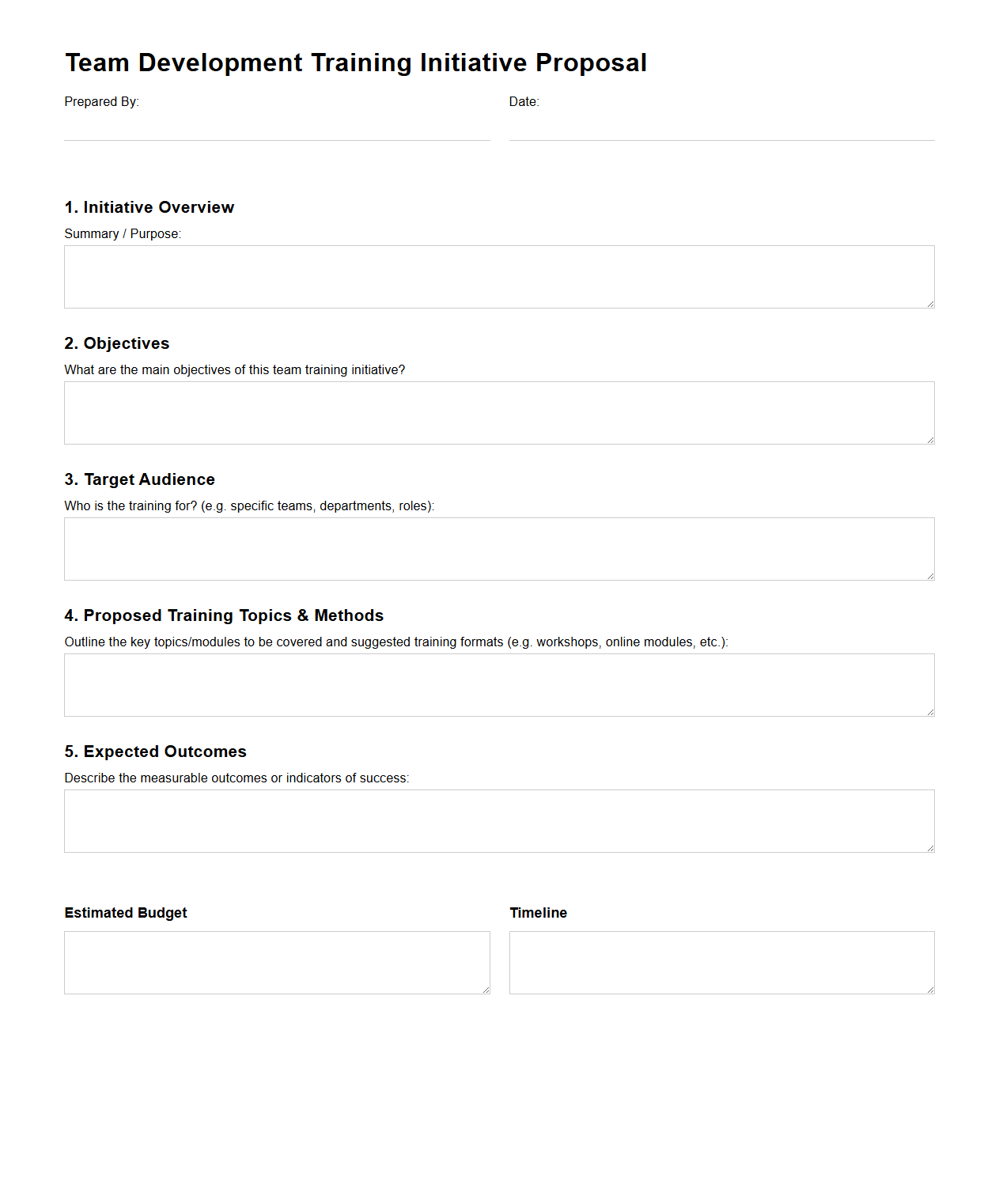 Blank Team Development Training Initiative Proposal Template
