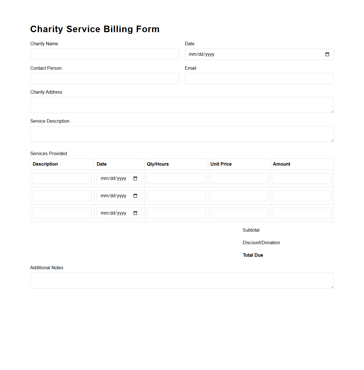 Charity Service Billing Form