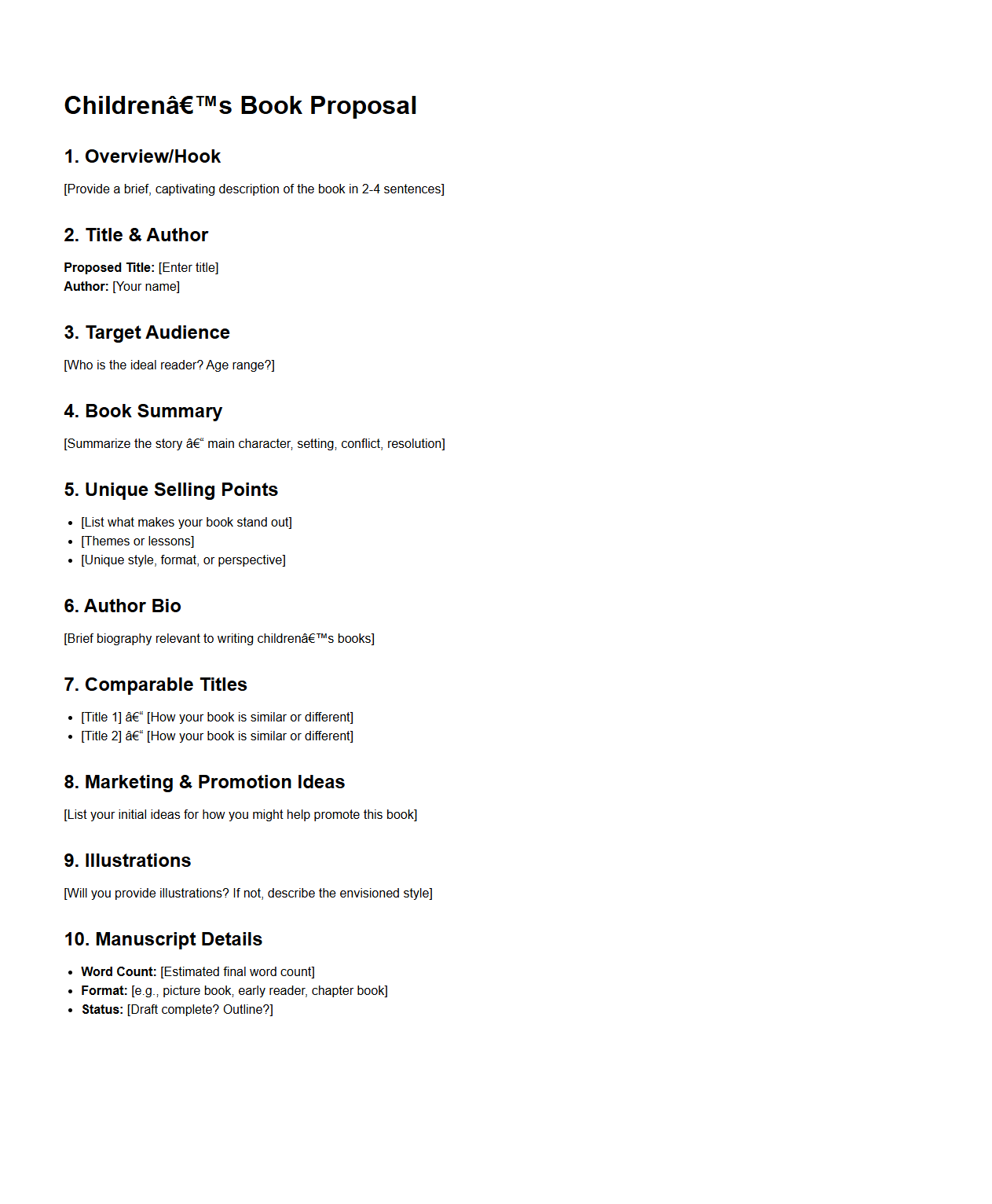 Children’s Book Blank Proposal Structure