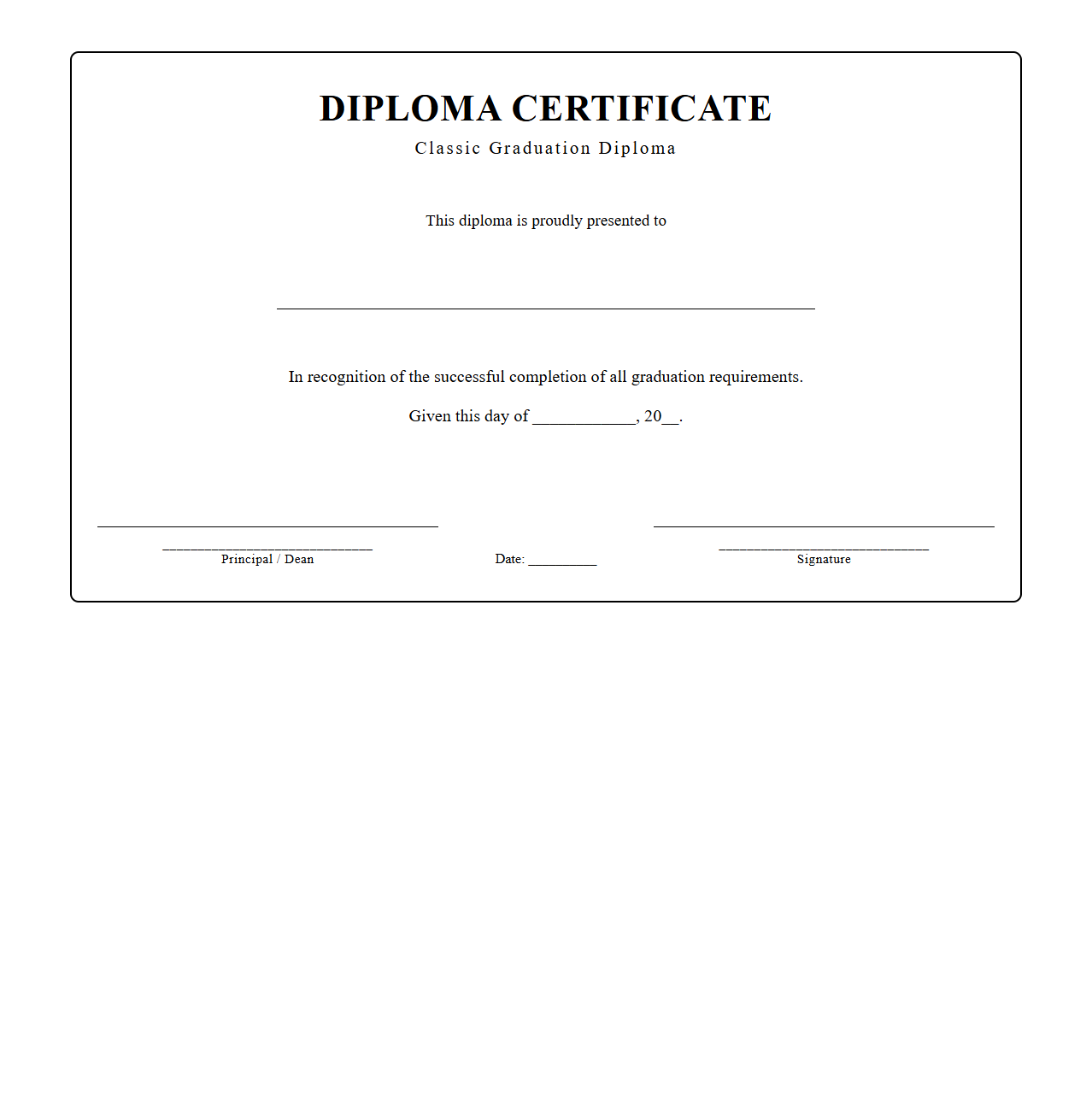 Classic Graduation Diploma Certificate Template