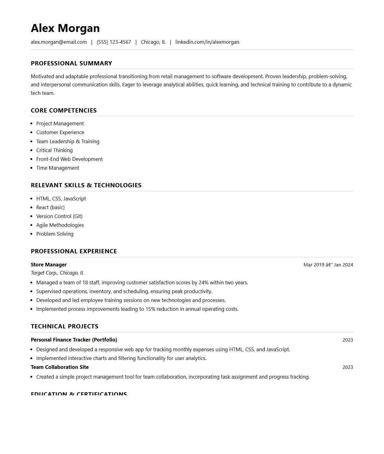 Clean Resume Template for Changing Professions