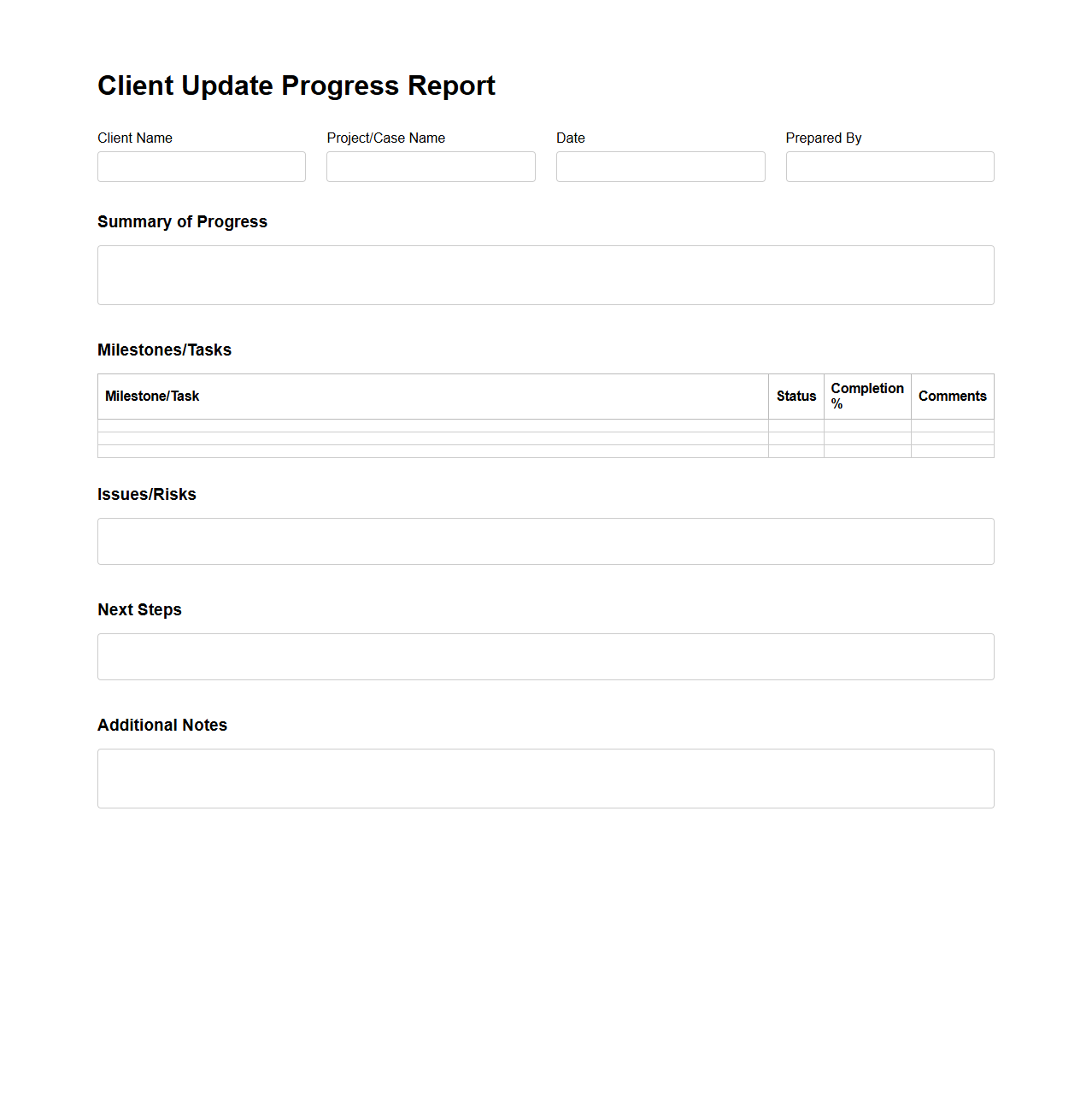 Client Update Progress Report Template