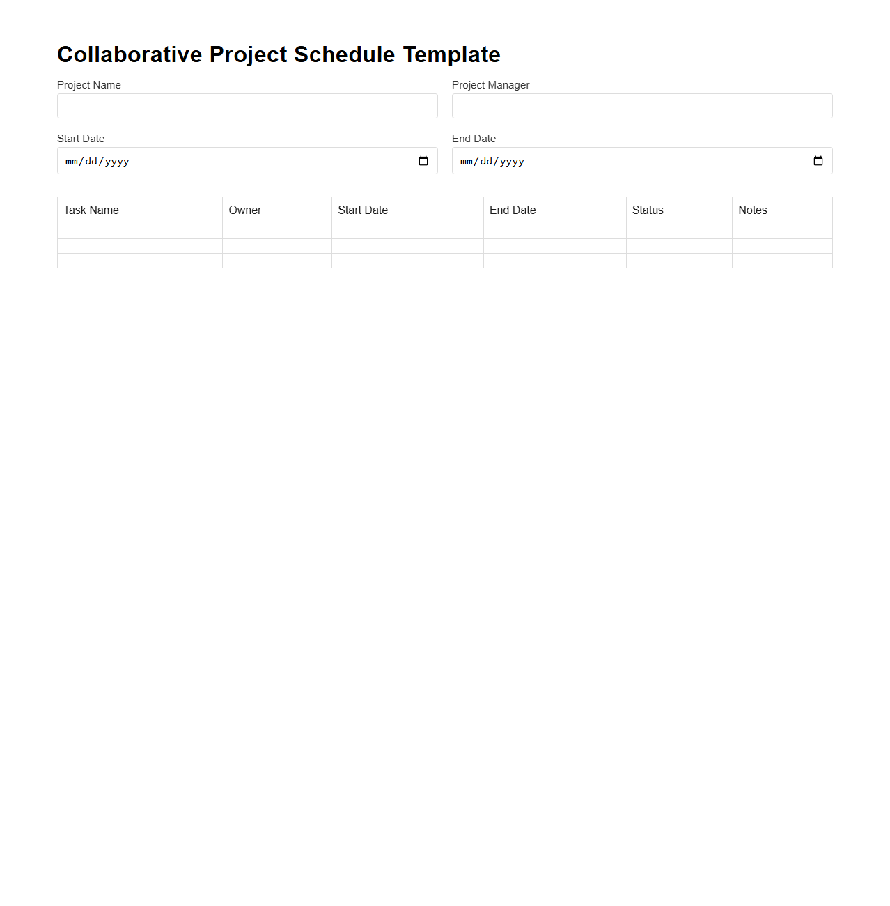 Collaborative Project Schedule Template