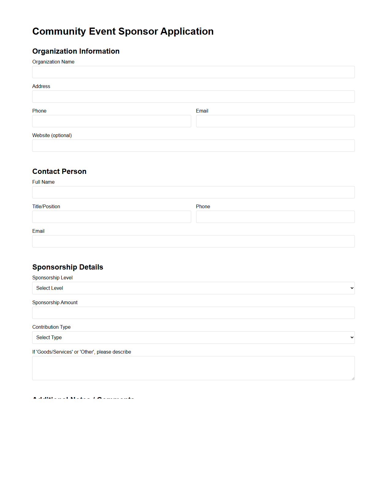 Community Event Sponsor Application Format