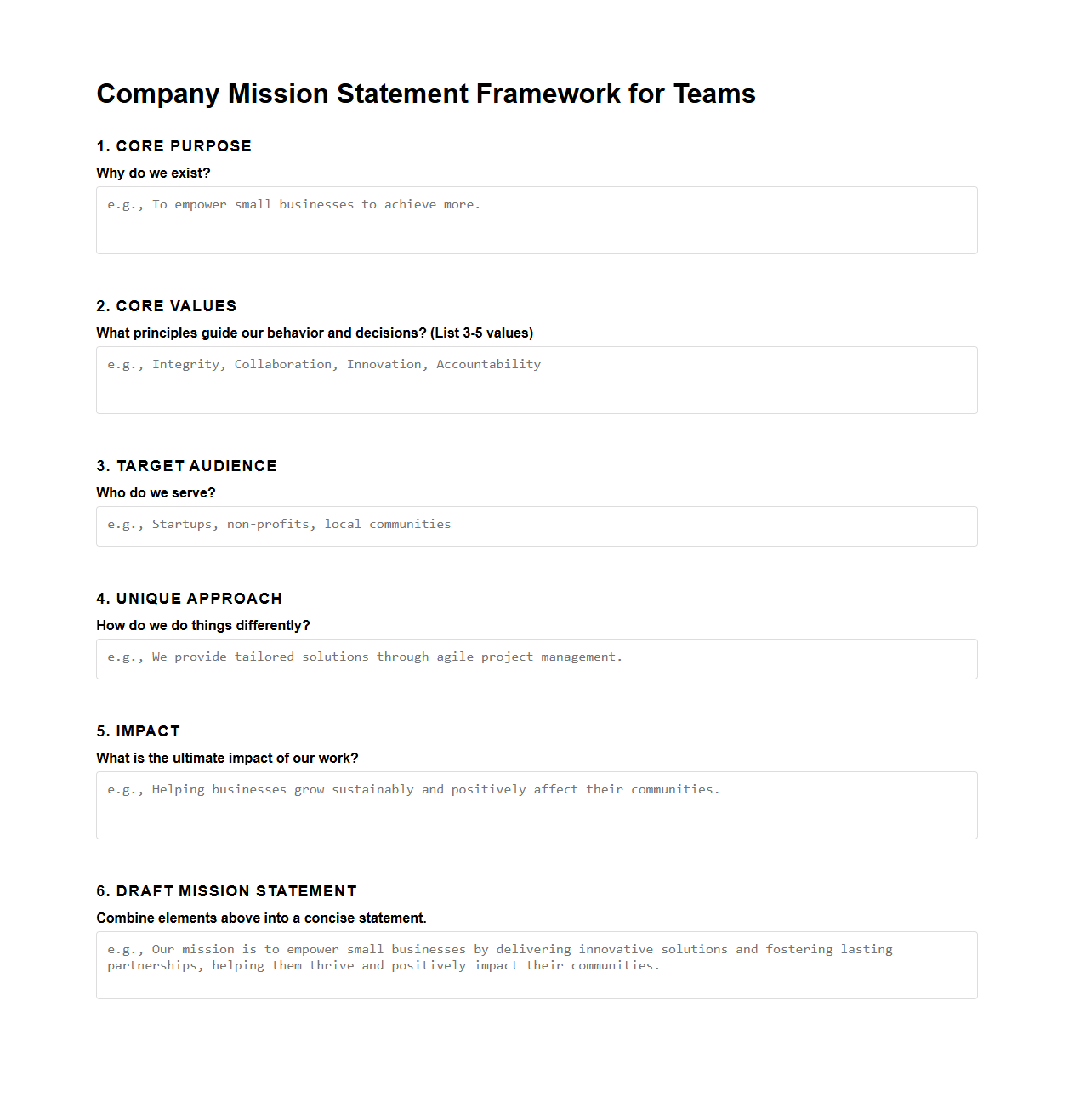 Company Mission Statement Framework for Teams