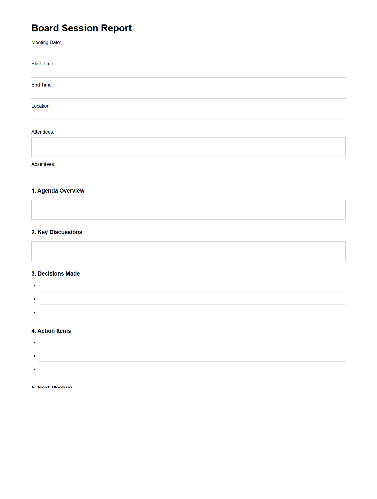 Concise Board Session Report Template