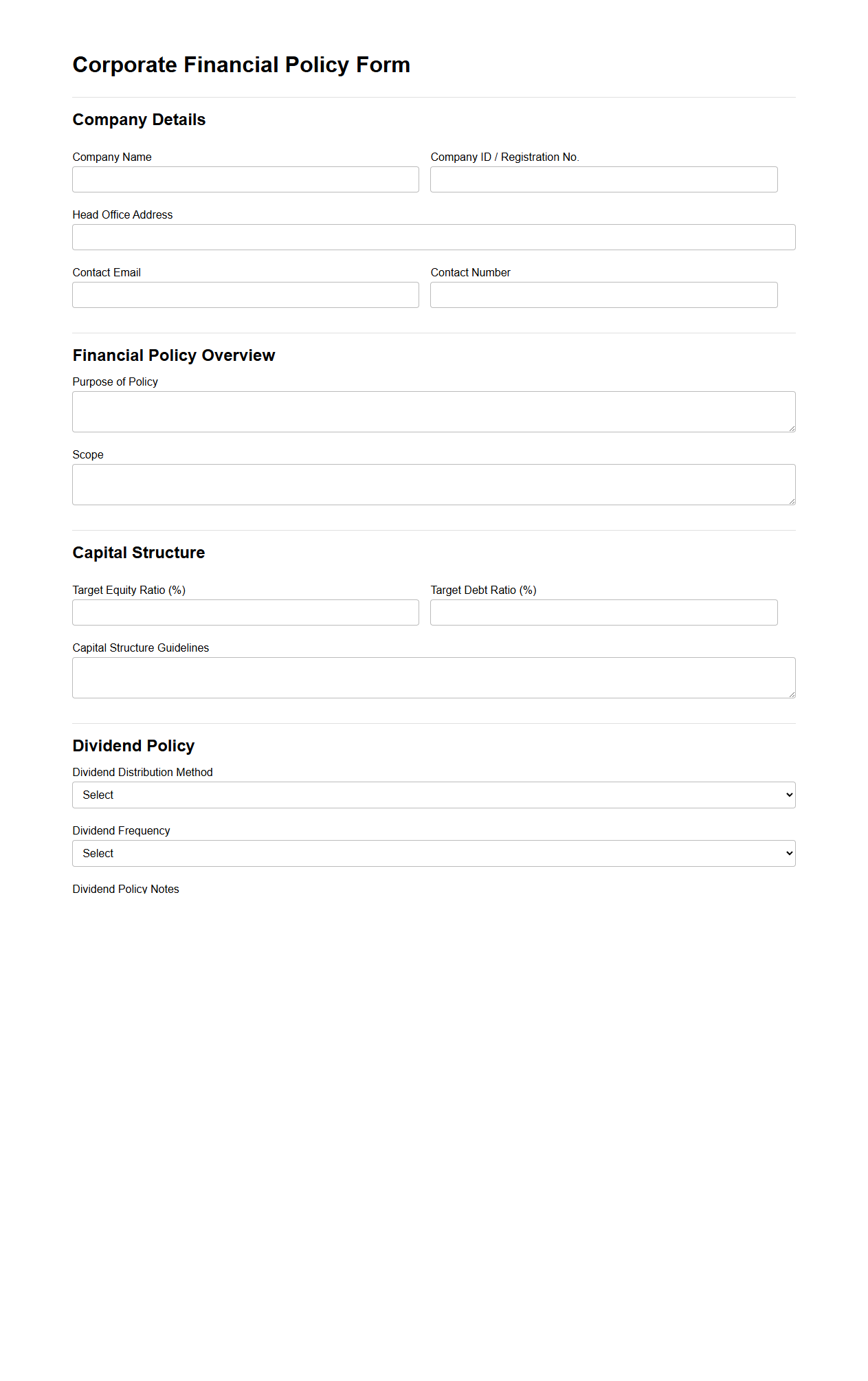 Corporate Financial Policy Form Template