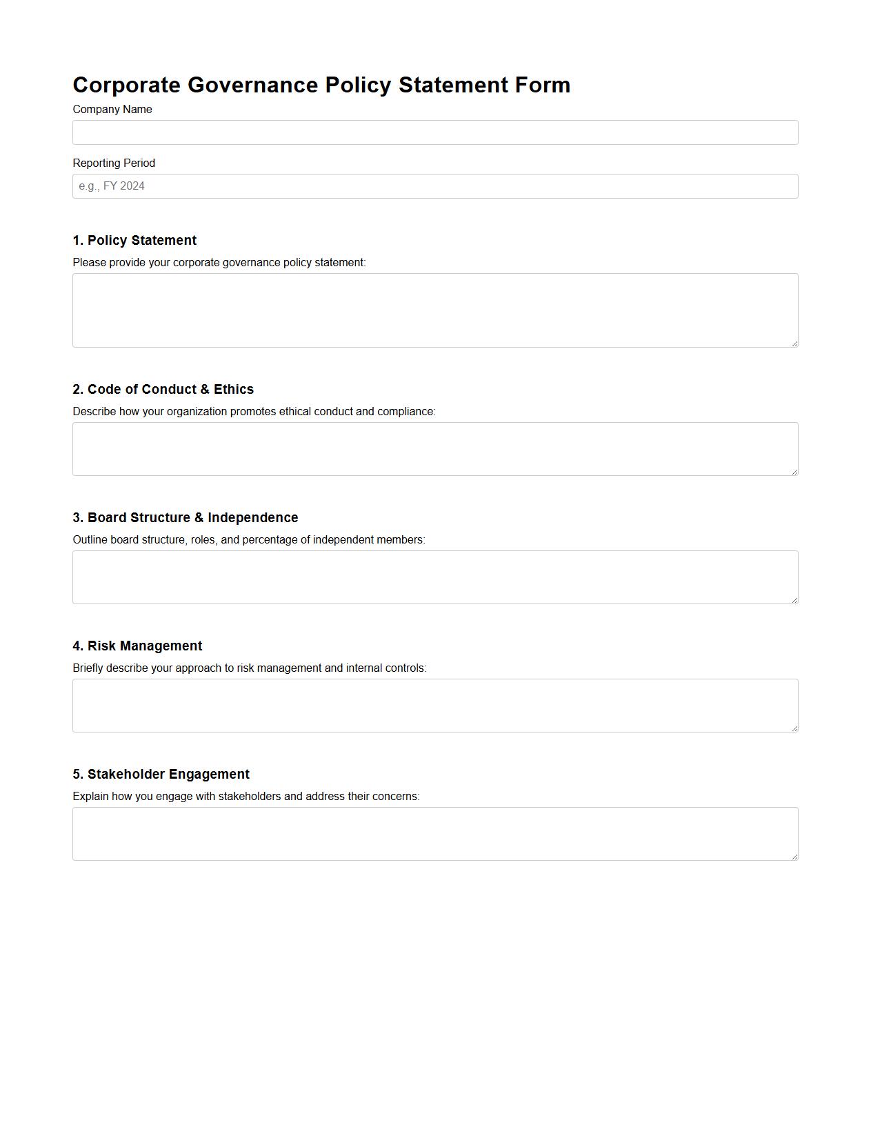 Corporate Governance Policy Statement Form