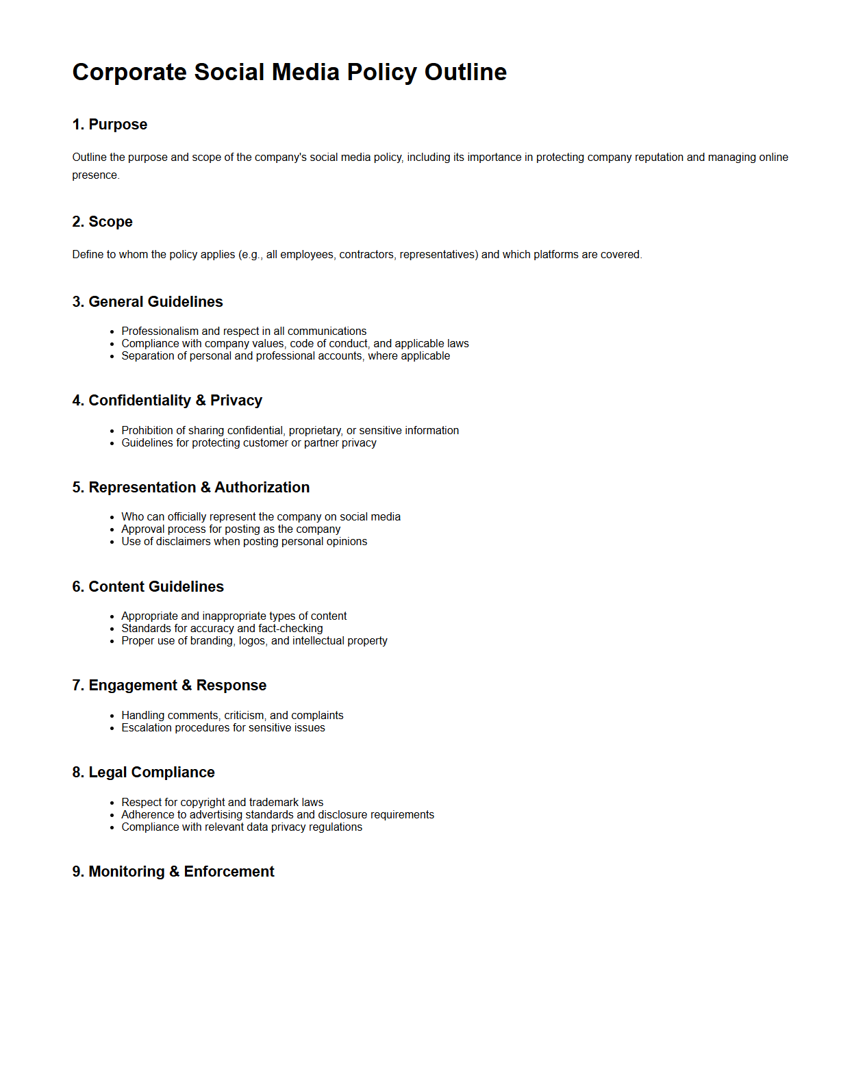 Corporate Social Media Policy Outline