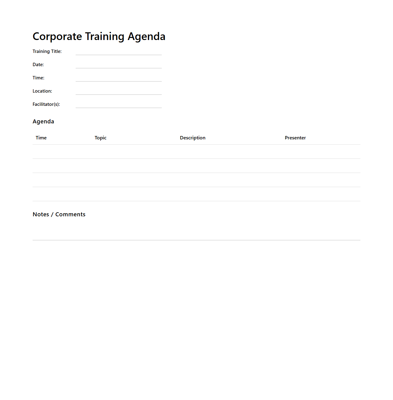 Corporate Training Agenda Template