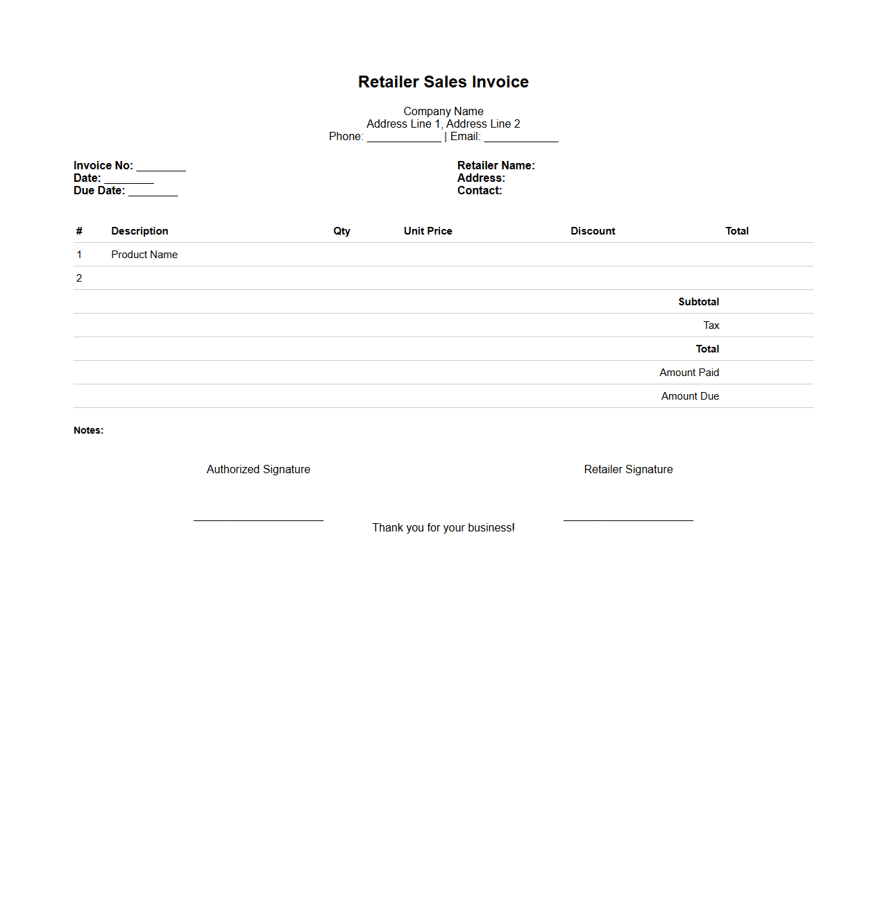 Customizable Sales Billing Invoice for Retailers
